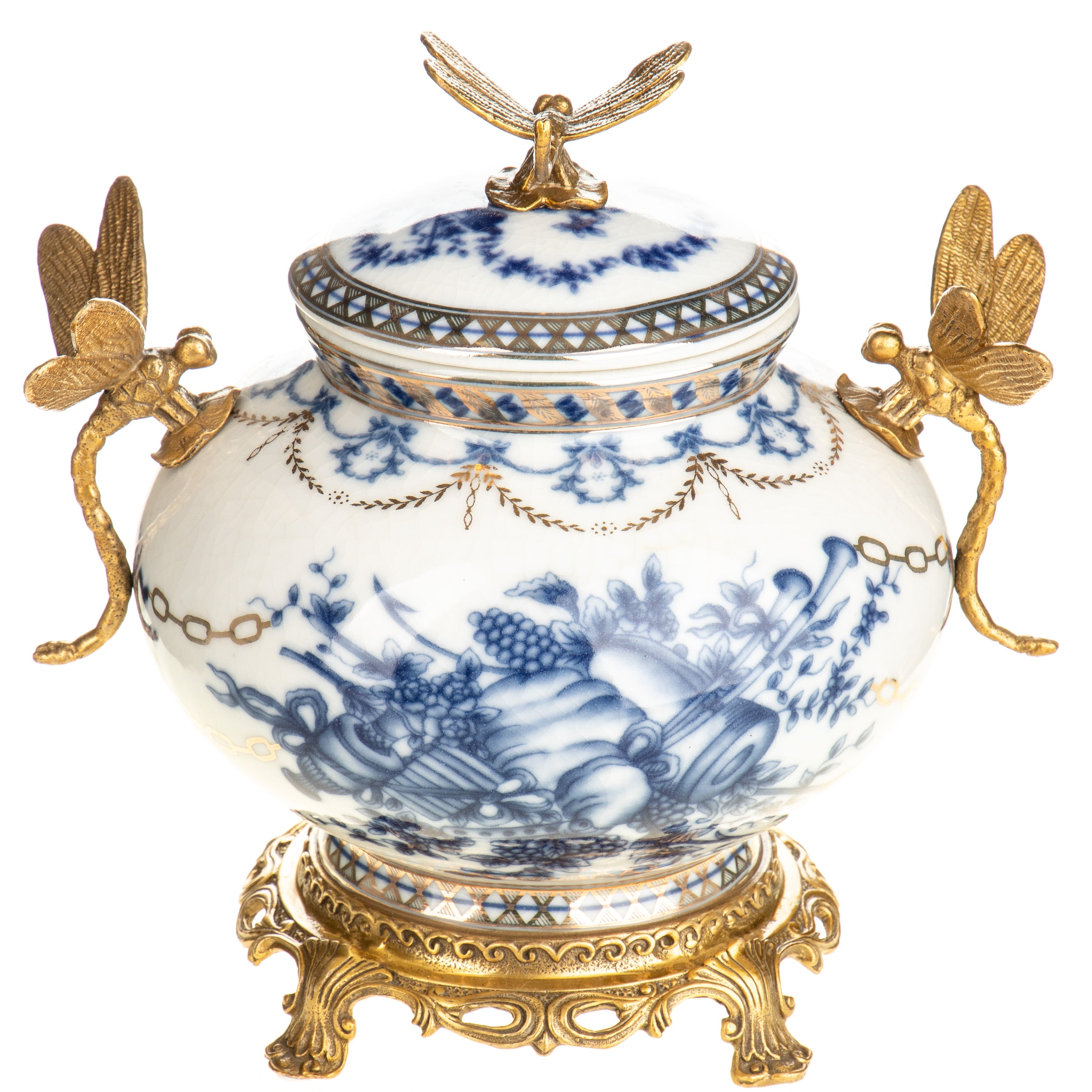 Porcelain Box with Bronze Dragonflies