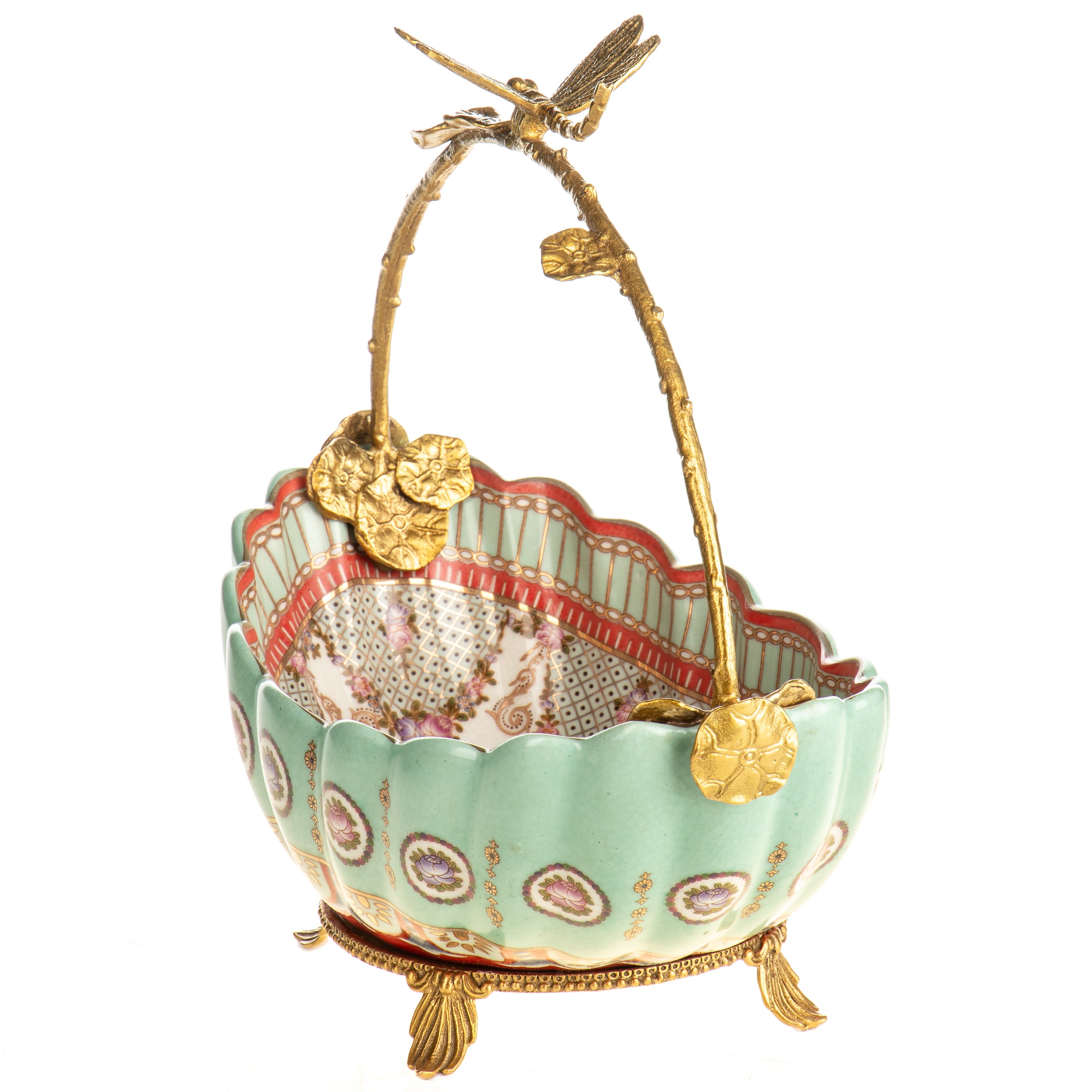 Porcelain Bowl with Bronze Dragonfly Mounts