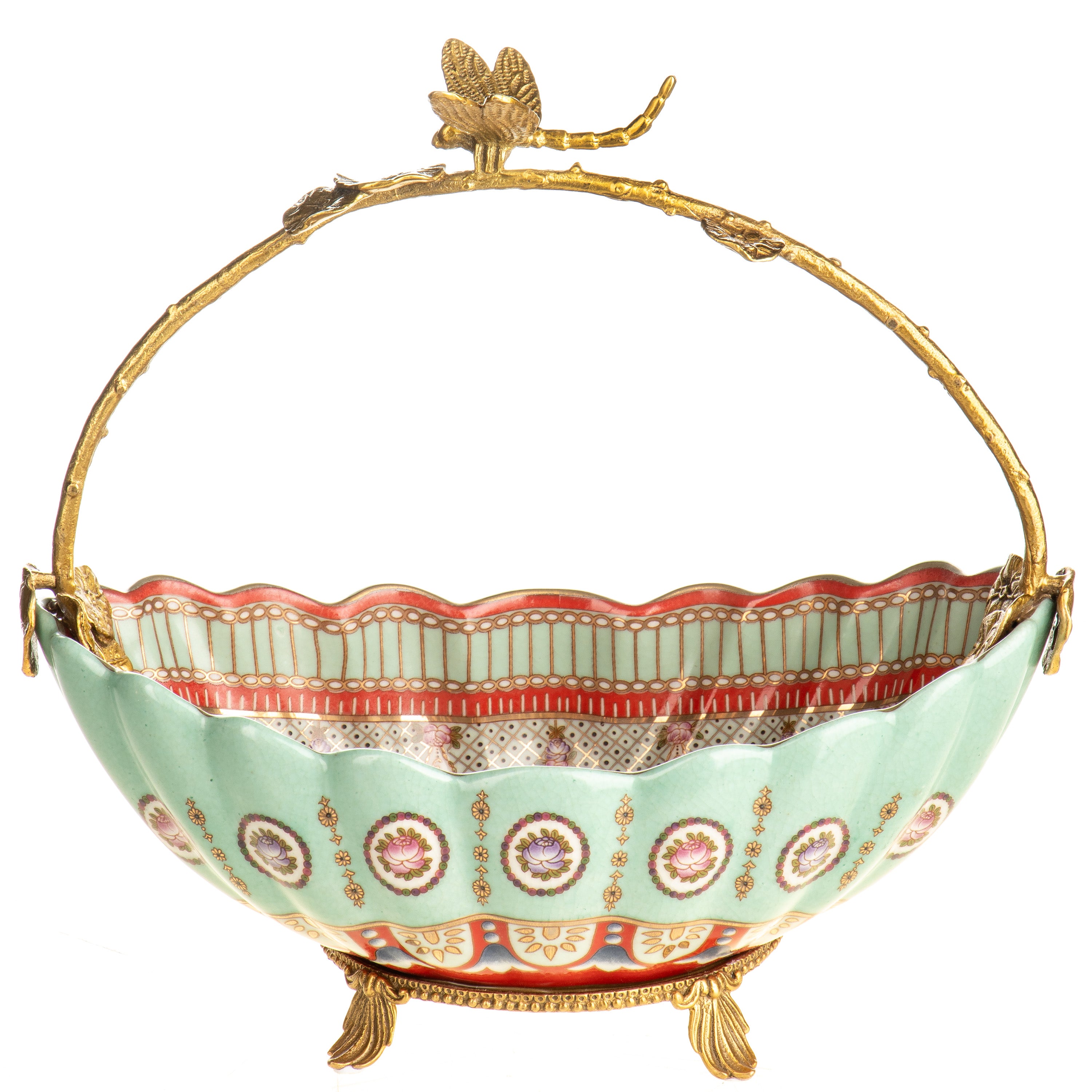Porcelain Bowl with Bronze Dragonfly Mounts