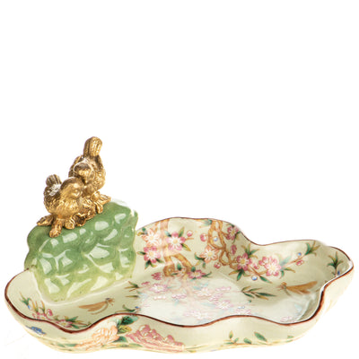Porcelain Bowl with Bronze Bird Mounts