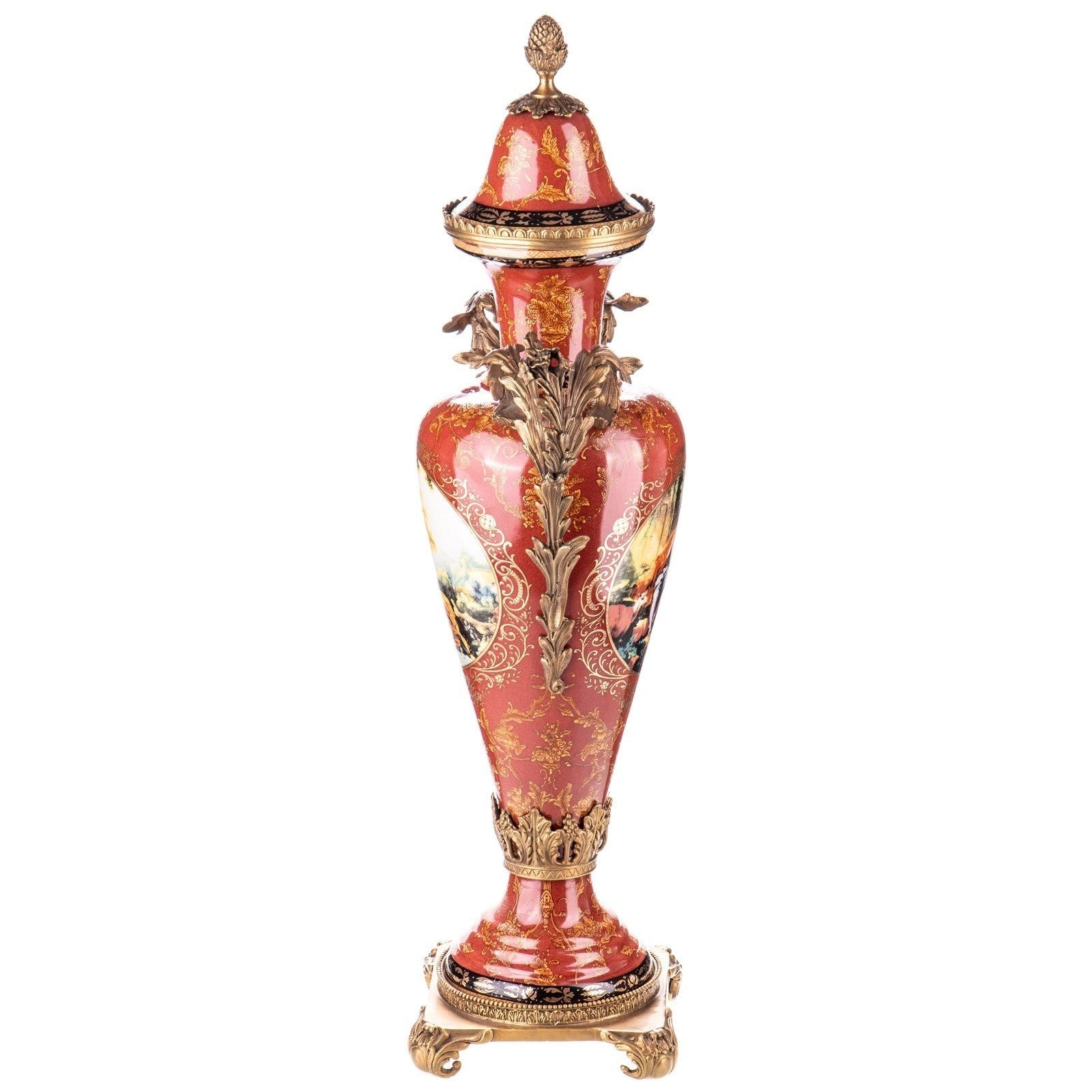Hand Painted Porcelain Lidded Vase with Bronze Handles | Vases & Bowls