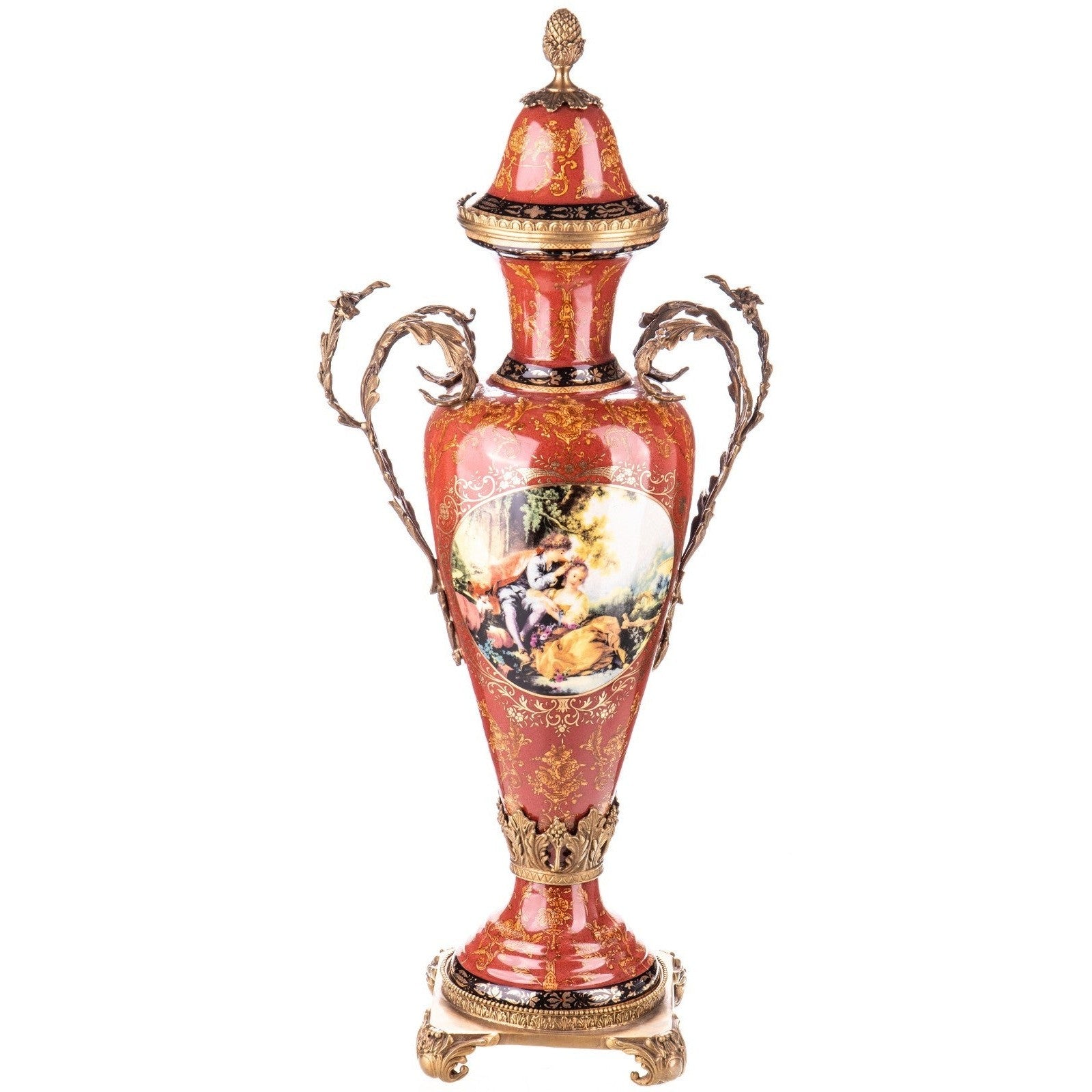 Hand Painted Porcelain Lidded Vase with Bronze Handles | Vases & Bowls