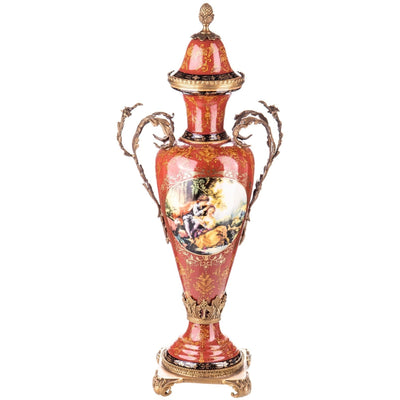Hand Painted Porcelain Lidded Vase with Bronze Handles | Vases & Bowls