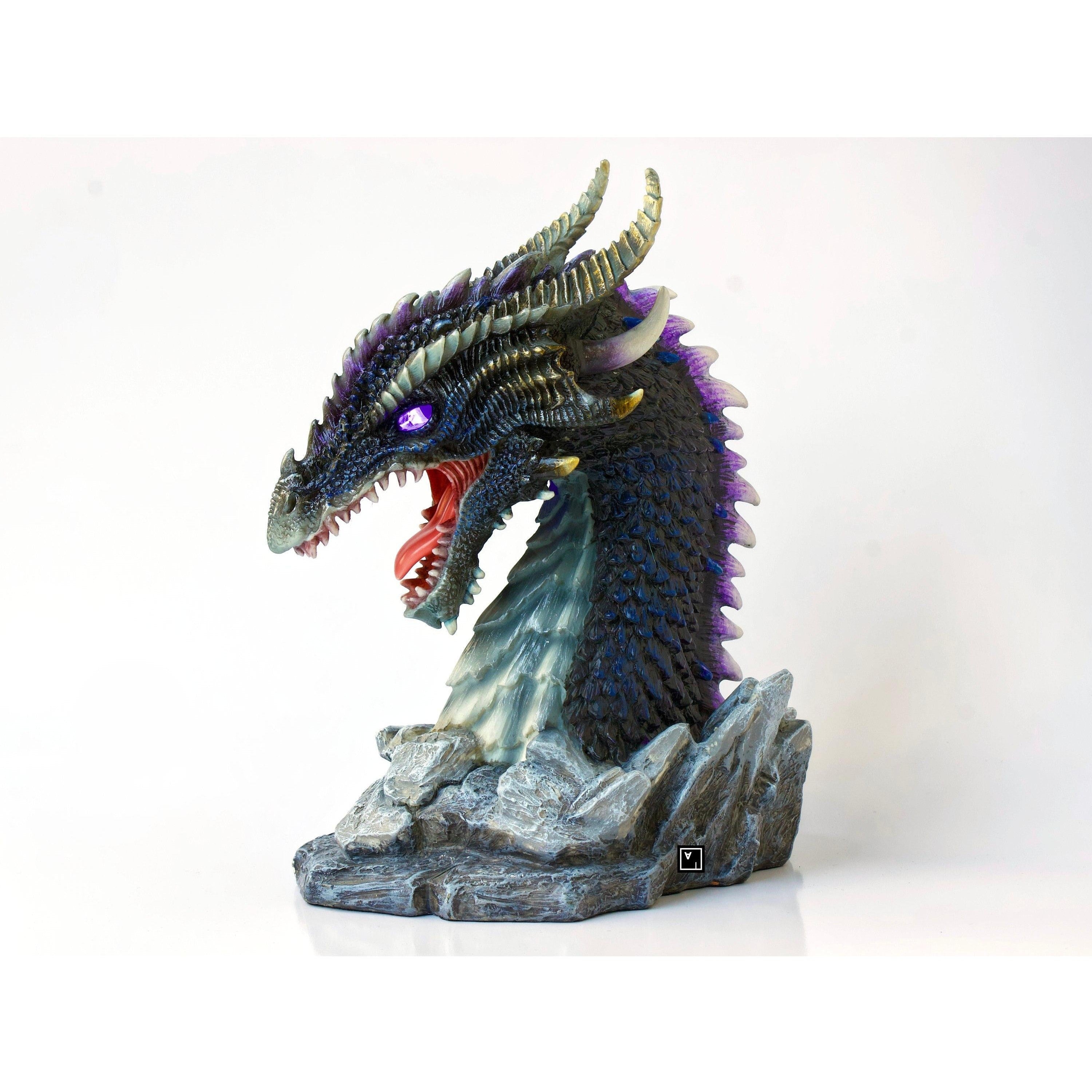Horned Obsidian Dragon Bust (LED) | Busts | Home Decor | Handcrafted