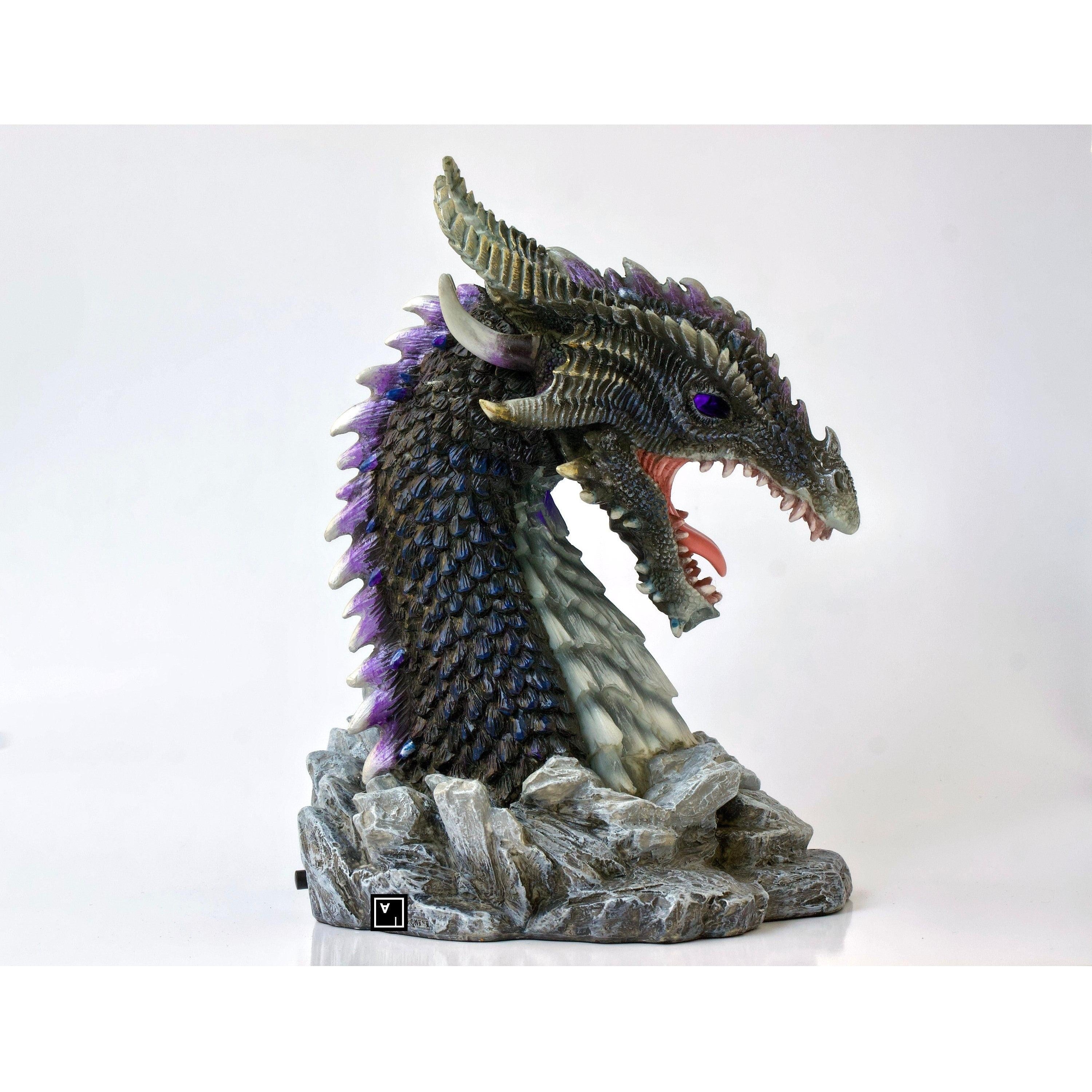 Horned Obsidian Dragon Bust (LED) | Busts | Home Decor | Handcrafted