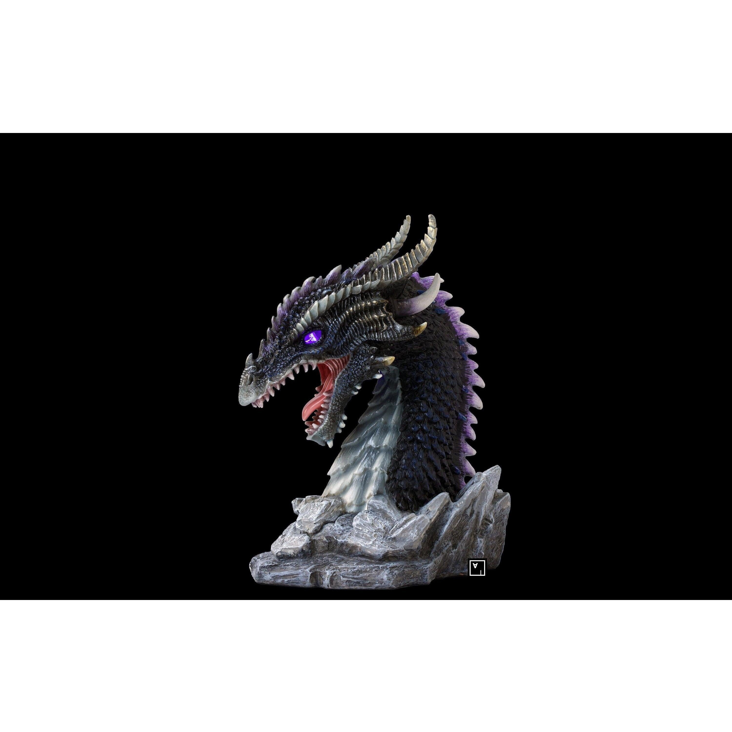 Horned Obsidian Dragon Bust (LED) | Busts | Home Decor | Handcrafted