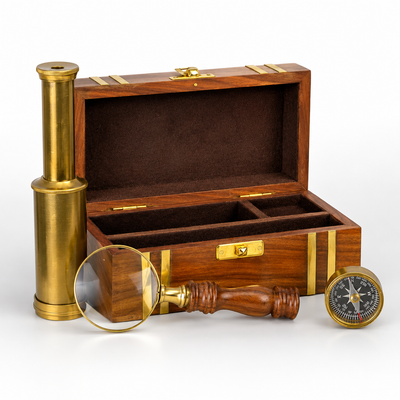 Vintage Explorer Desk Set | Handcrafted Brass Decor