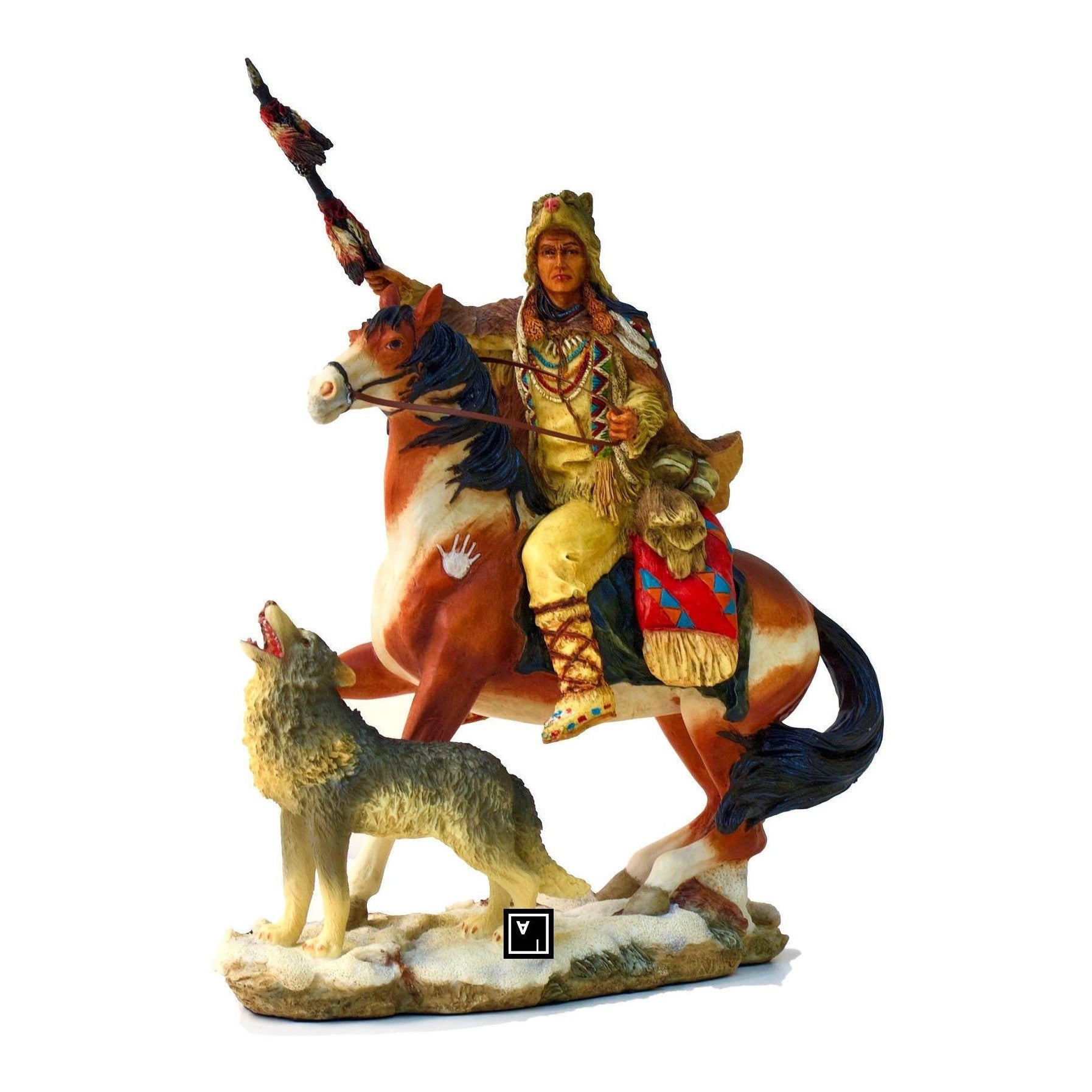 Indian riding Horse with Wolf | Animal Sculptures | Home Decor