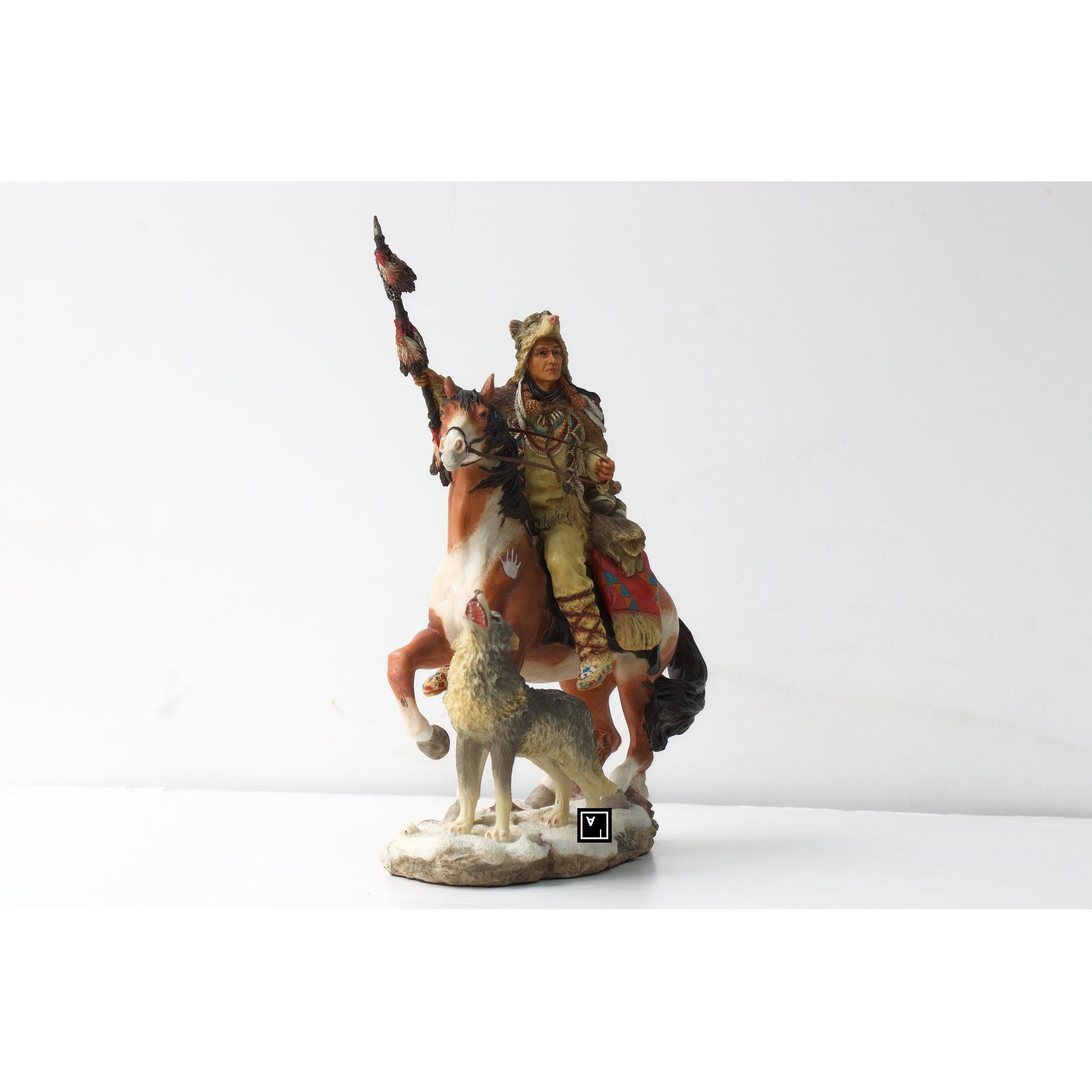 Indian riding Horse with Wolf | Animal Sculptures | Home Decor