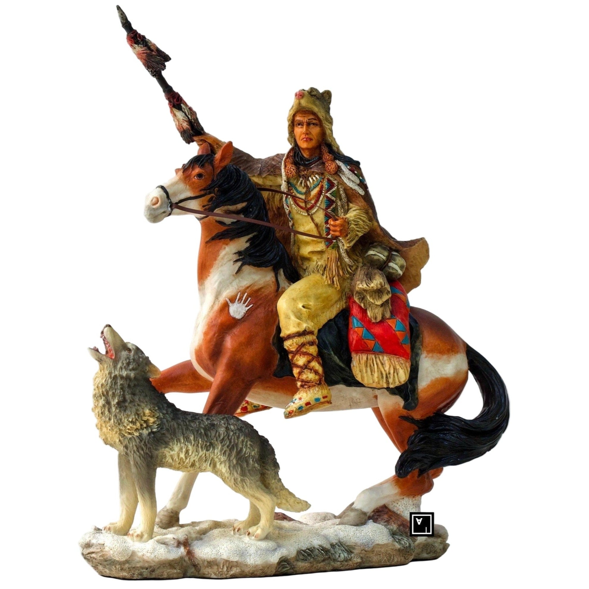 Indian riding Horse with Wolf | Animal Sculptures | Home Decor