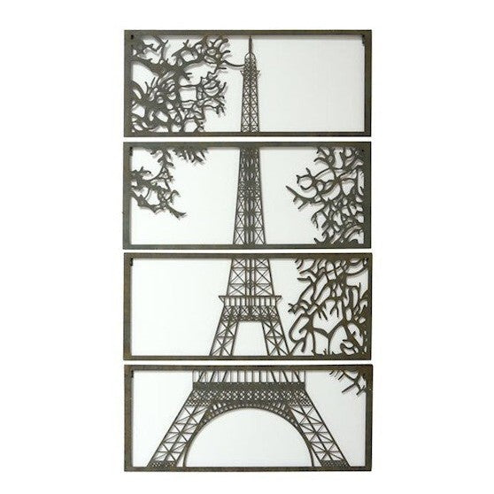 Iron Wall Art of Eiffel Tower – 4 Panel Paris Décor, Wall Plaques & Si