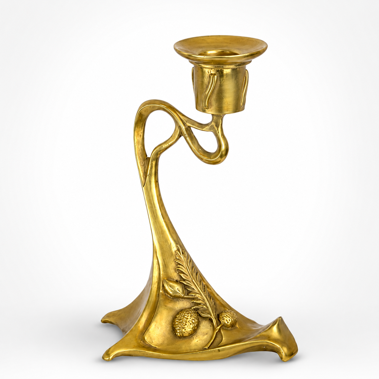 Art Nouveau Floral Candlestick | Handcrafted Brass Decor