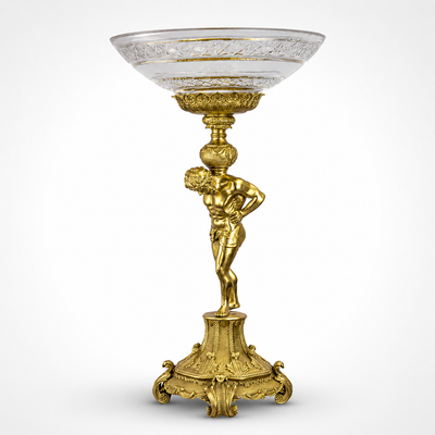 Bronze Mounted Glass Bowl on Stand | Handcrafted Bronze Decor