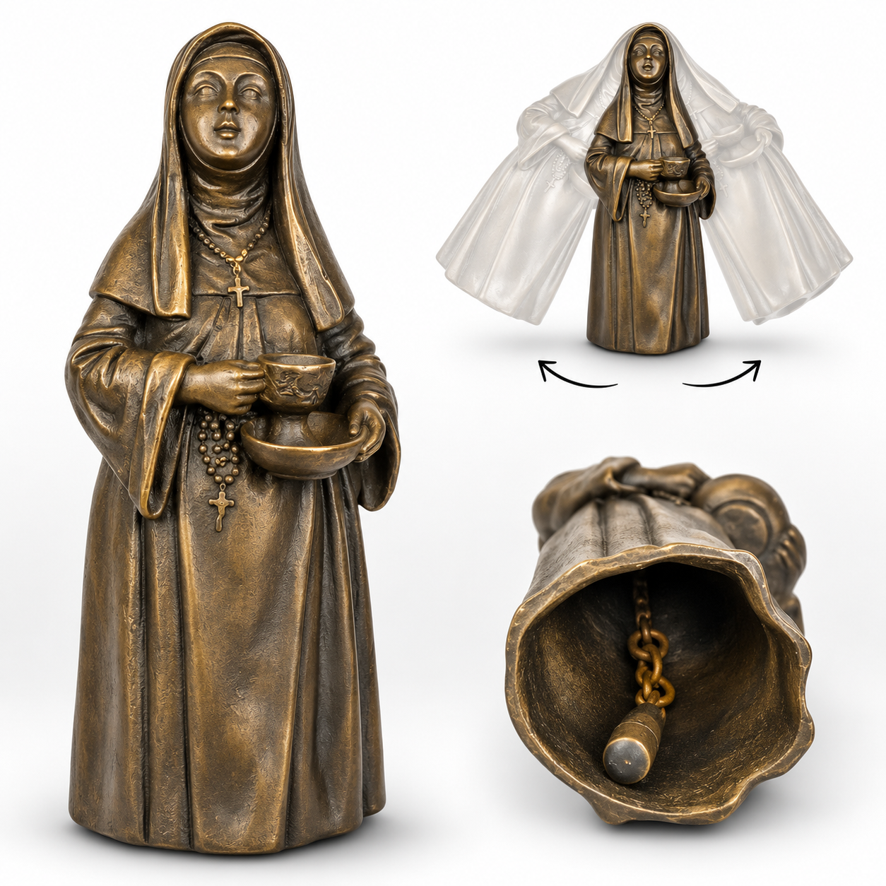 Nun Bell Figurine | Handcrafted Bronze Decor | Unique Home Accent