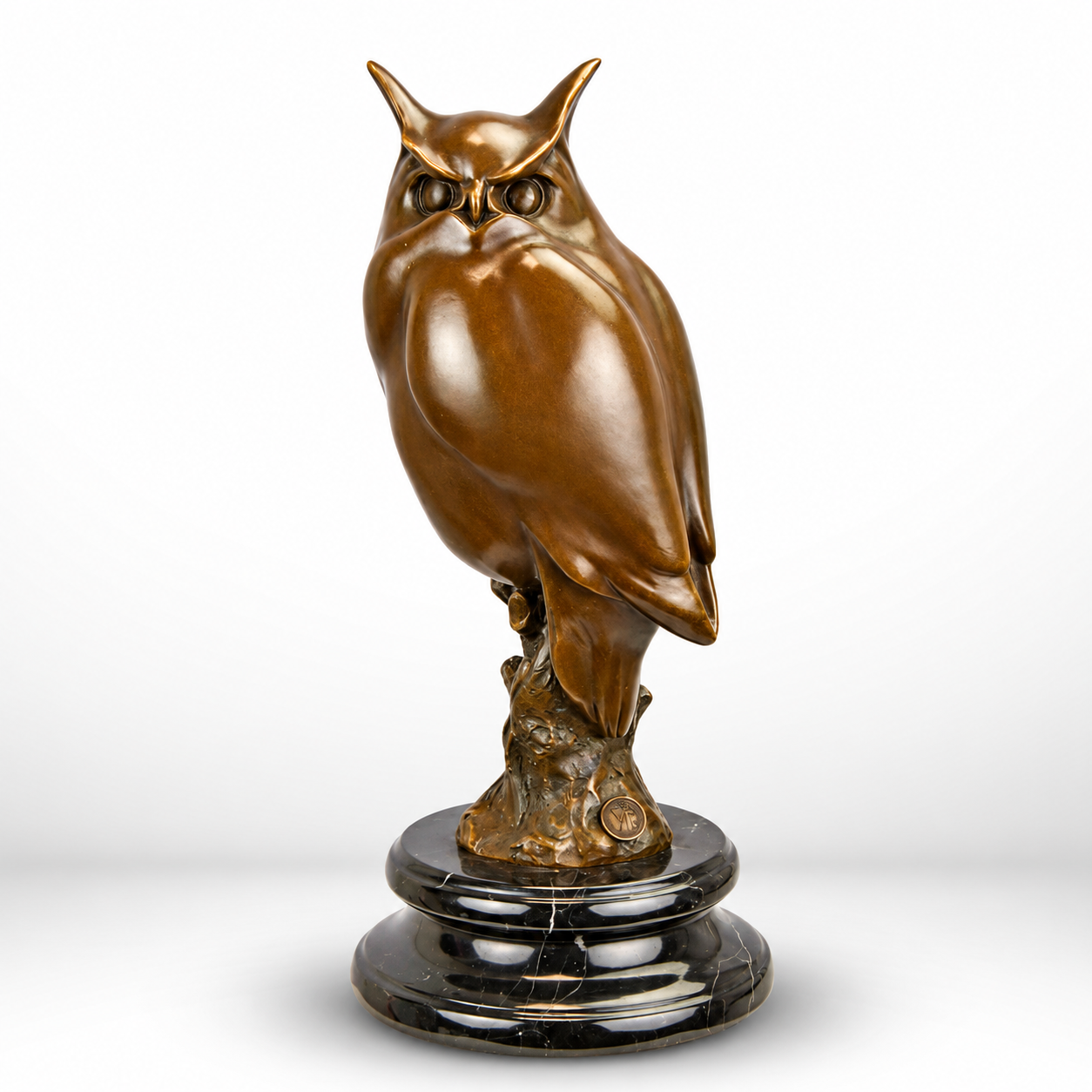 Bronze Sculpture of a Long-Eared Owl on Black Base – Modern Style