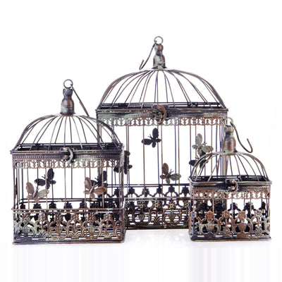 Vintage Birdcage Trio | Handcrafted Iron Decor | Unique Home Accent