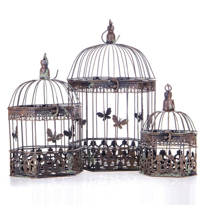 Vintage Birdcage Trio | Handcrafted Iron Decor | Unique Home Accent
