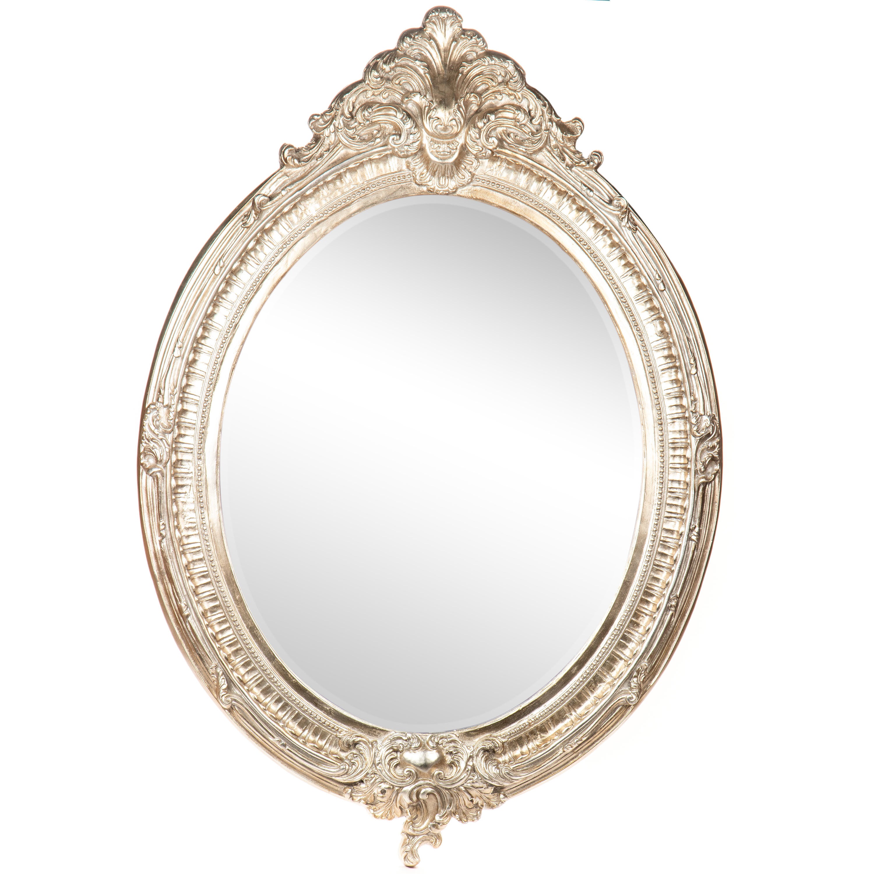 Large Wall Mirror with Baroque Resin Frame, Silver