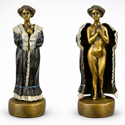 Erotic Bronze Sculpture of a Lady Wearing a Coat | Handcrafted Bronze