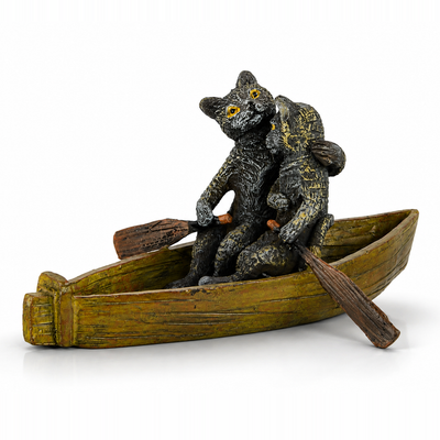 Cat Couple in Rowboat | Handcrafted Bronze Decor | Gift Idea