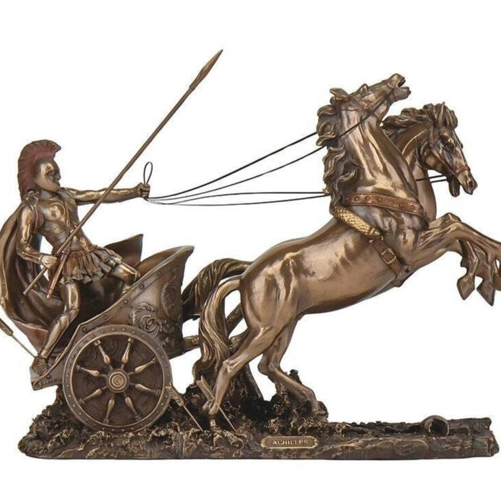 Large Achilles riding Chariot | Sculpture | Home Decor | Handcrafted