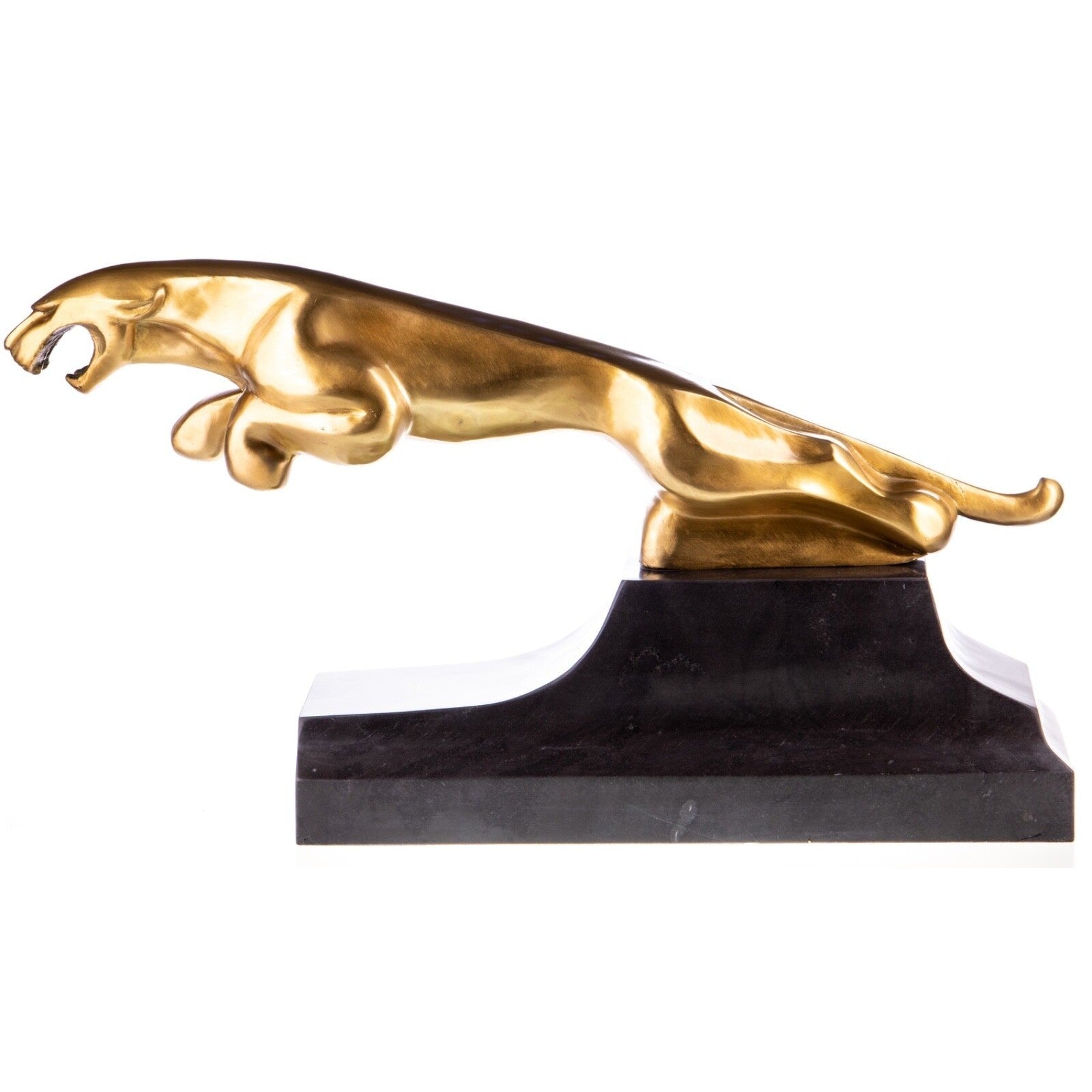 Large Art Deco Bronze Golden Panther Sculpture on Marble Base
