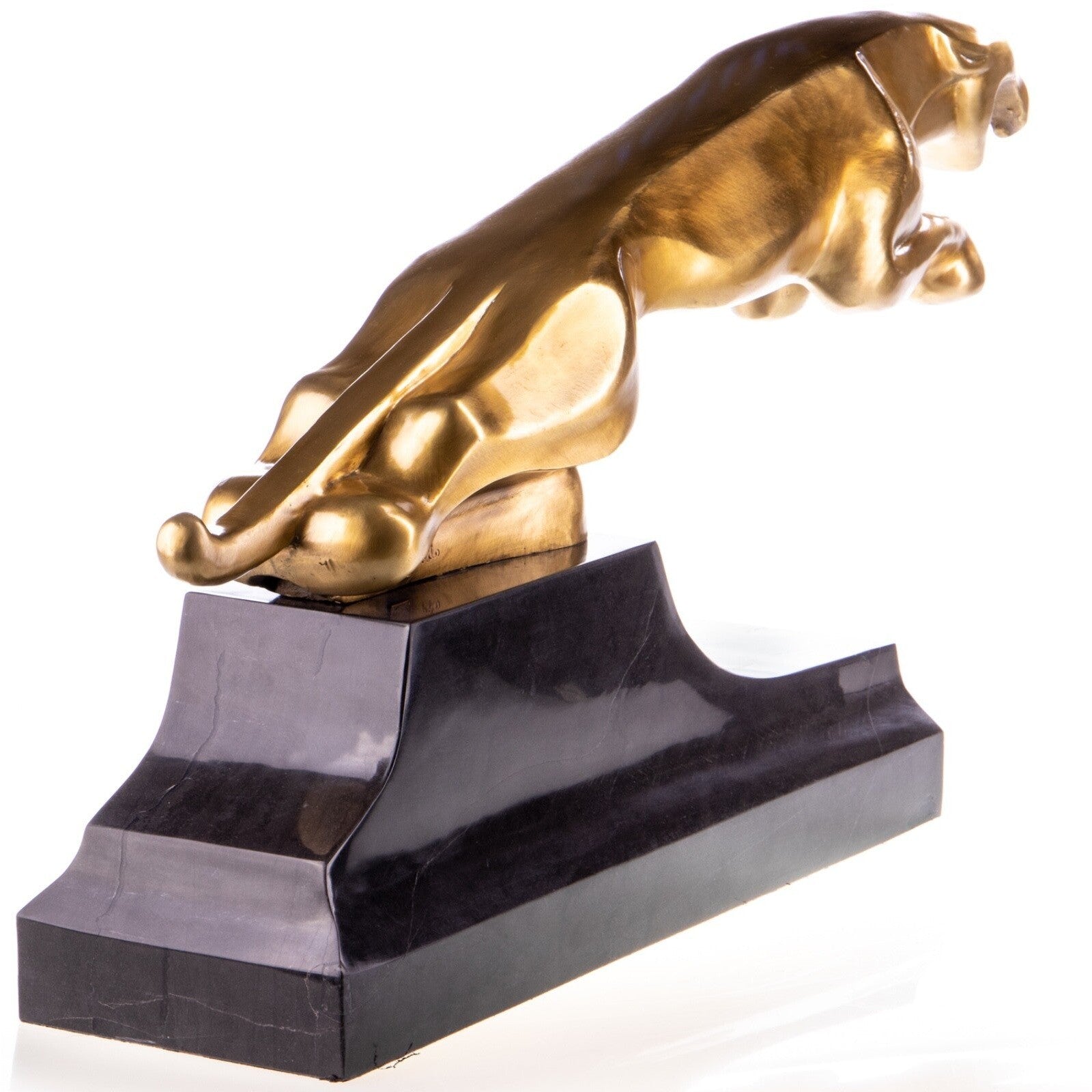 Large Art Deco Bronze Golden Panther Sculpture on Marble Base