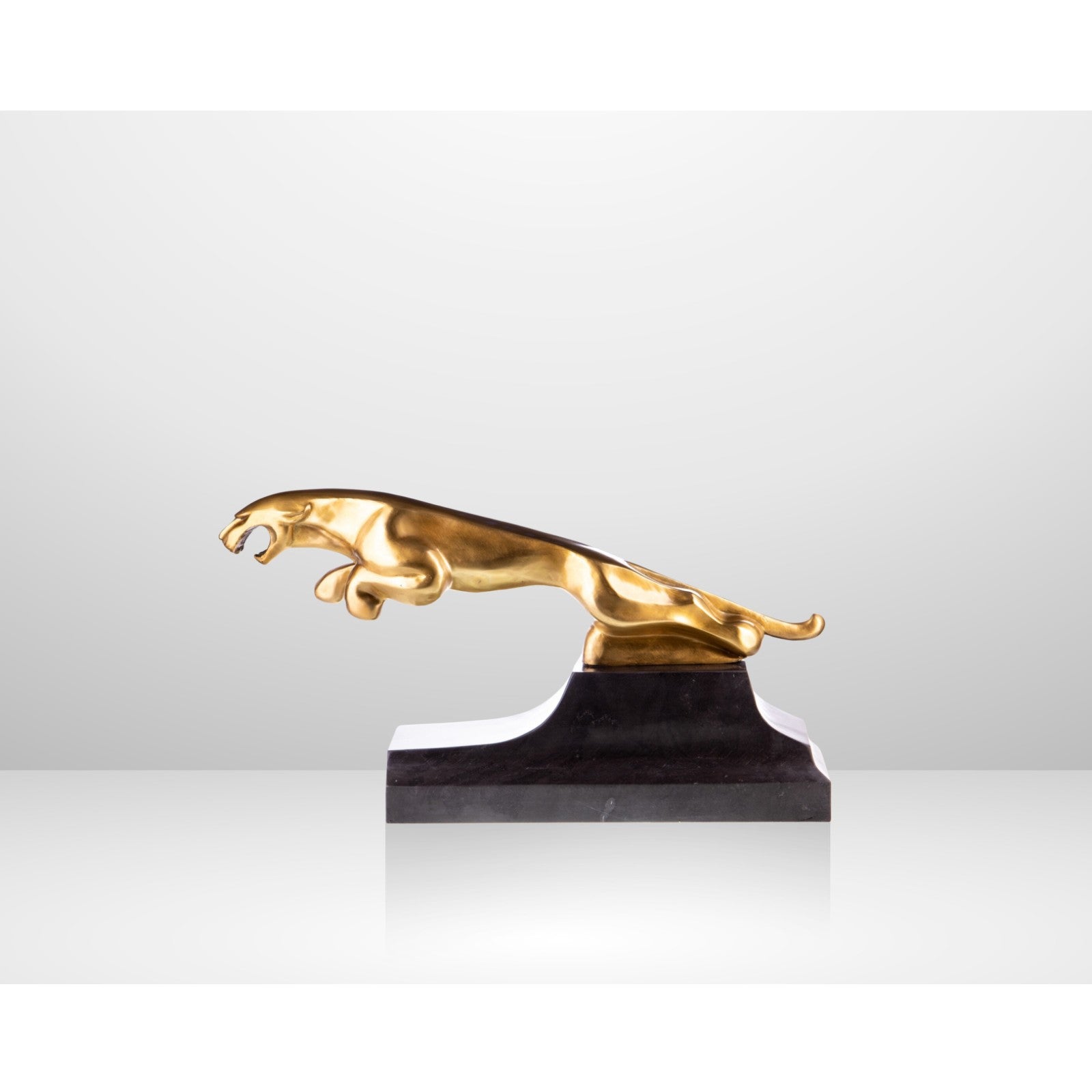 Large Art Deco Bronze Golden Panther Sculpture on Marble Base