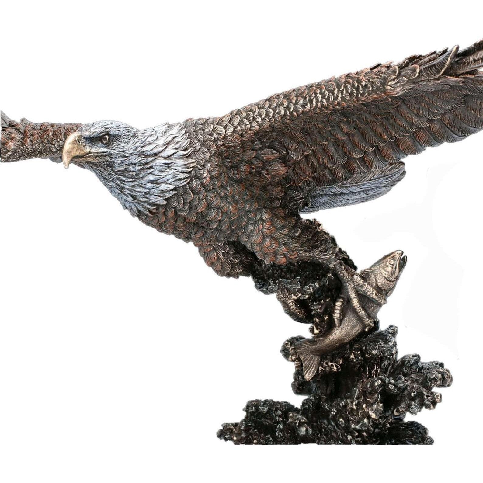 Large Bald Eagle Hunting Salmon Statue.Large American Eagle Statue