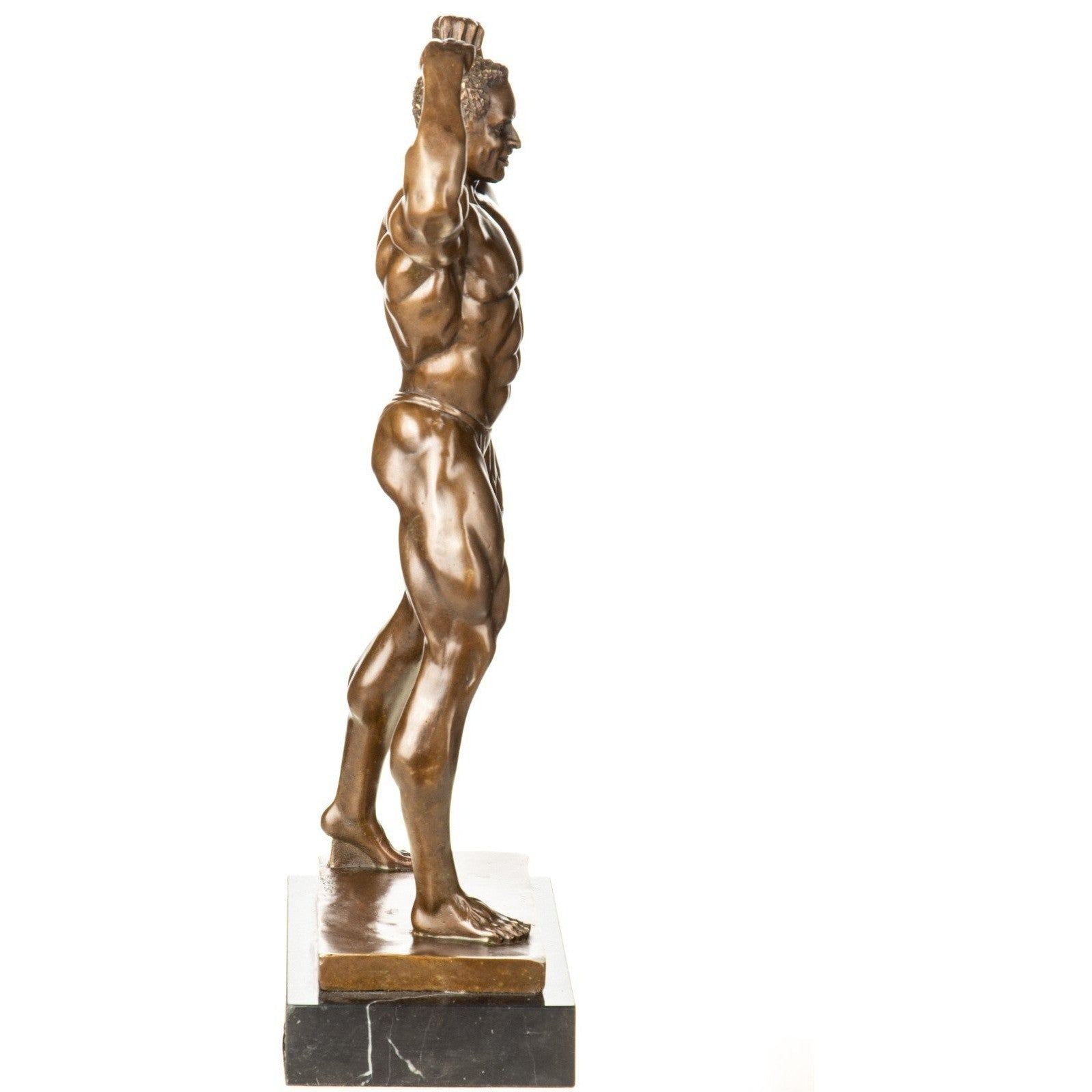 Large Bronze Bodybuilder Sculpture – Muscular Male Figure on Marble