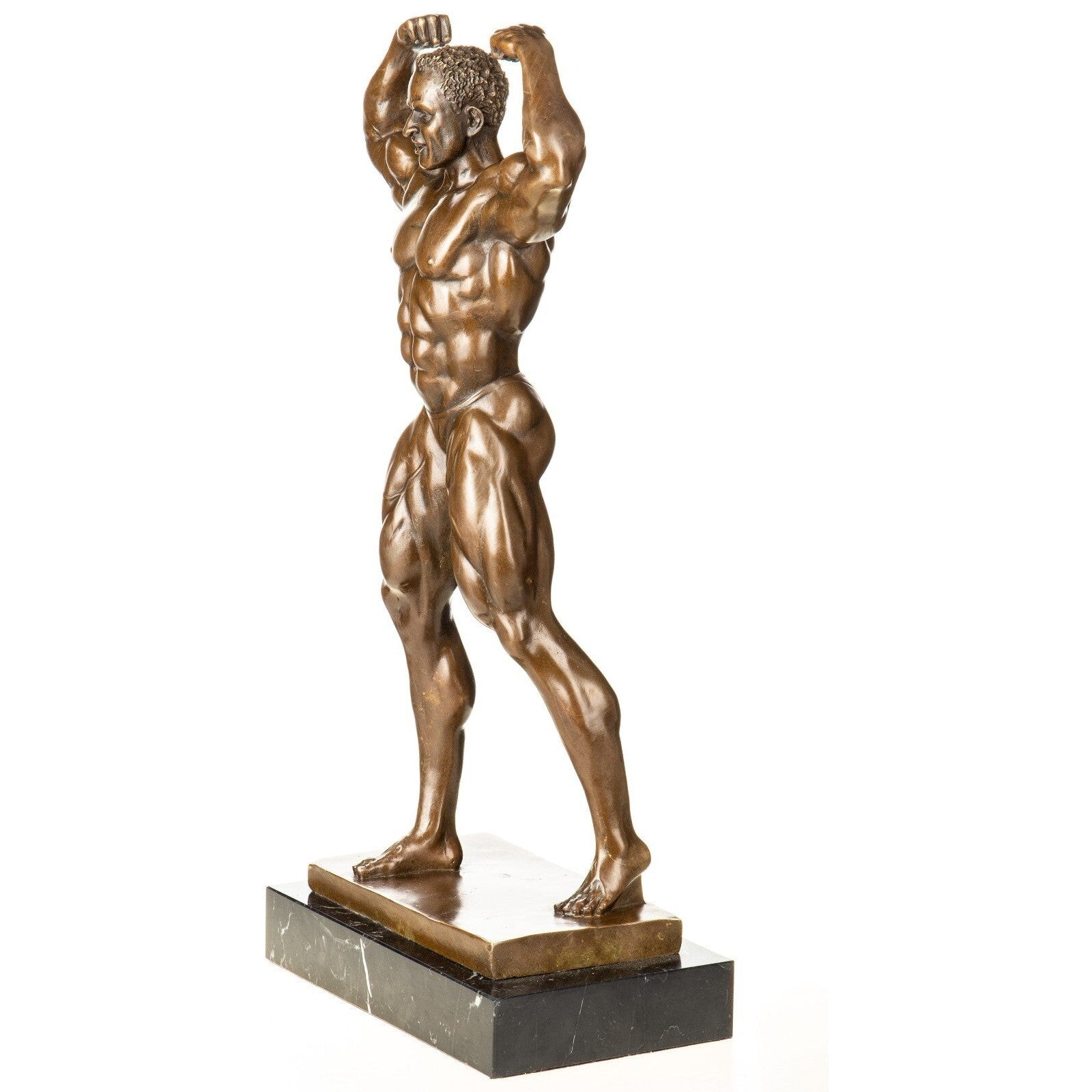 Large Bronze Bodybuilder Sculpture – Muscular Male Figure on Marble