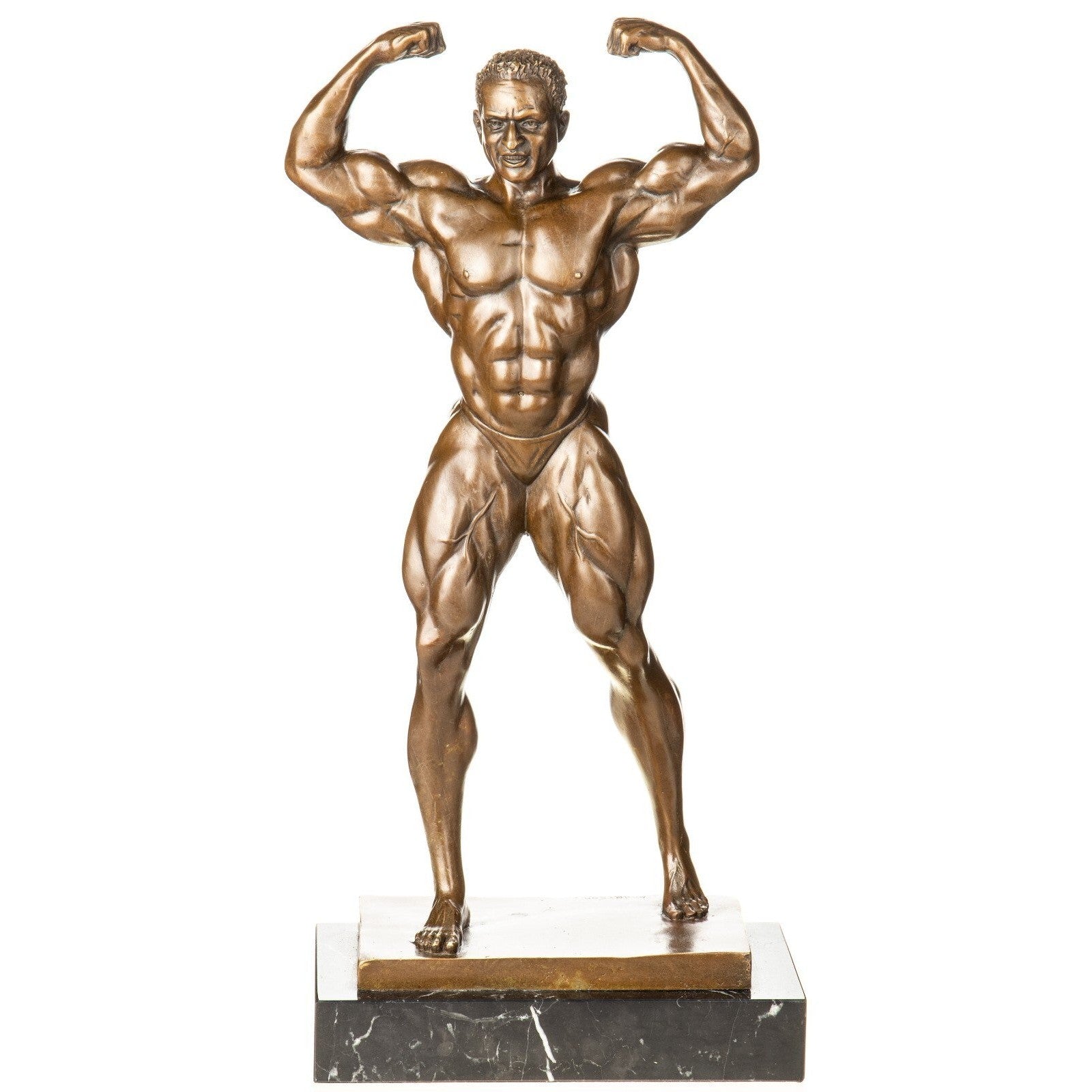 Large Bronze Bodybuilder Sculpture – Muscular Male Figure on Marble