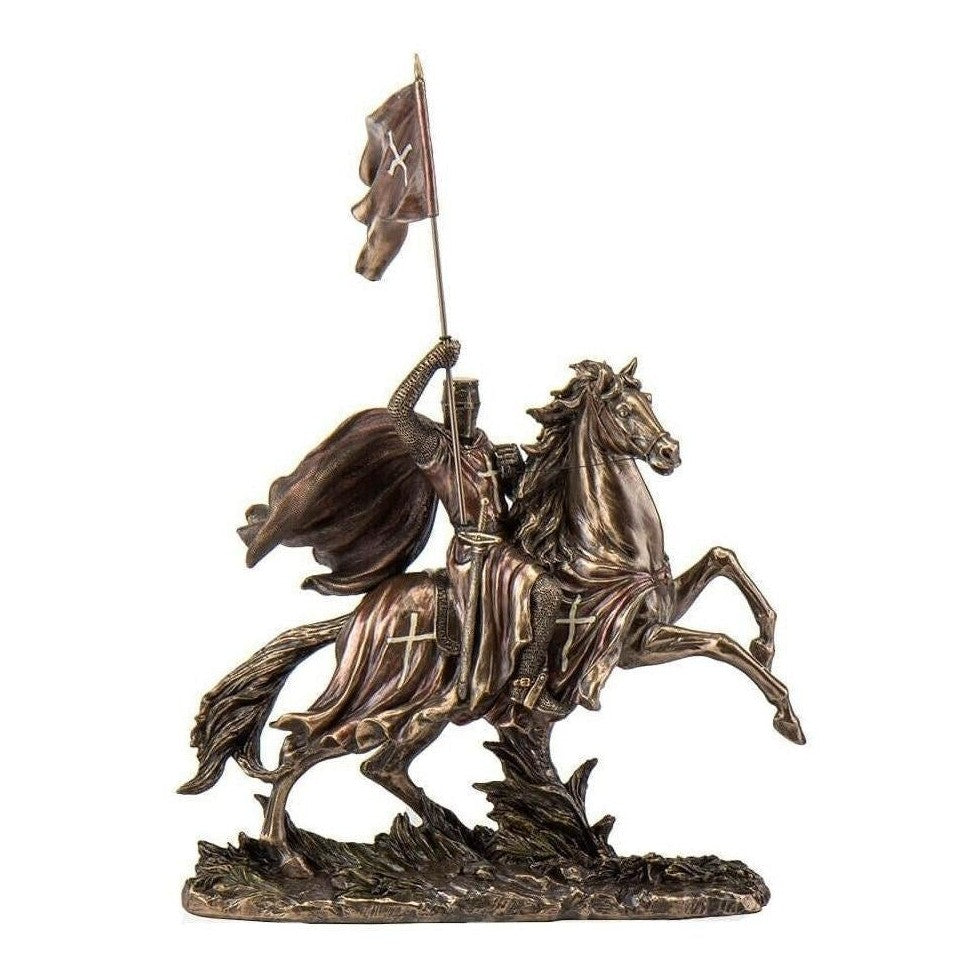 Large Crusader With Flag on Horse | Animal Sculptures | Home Decor