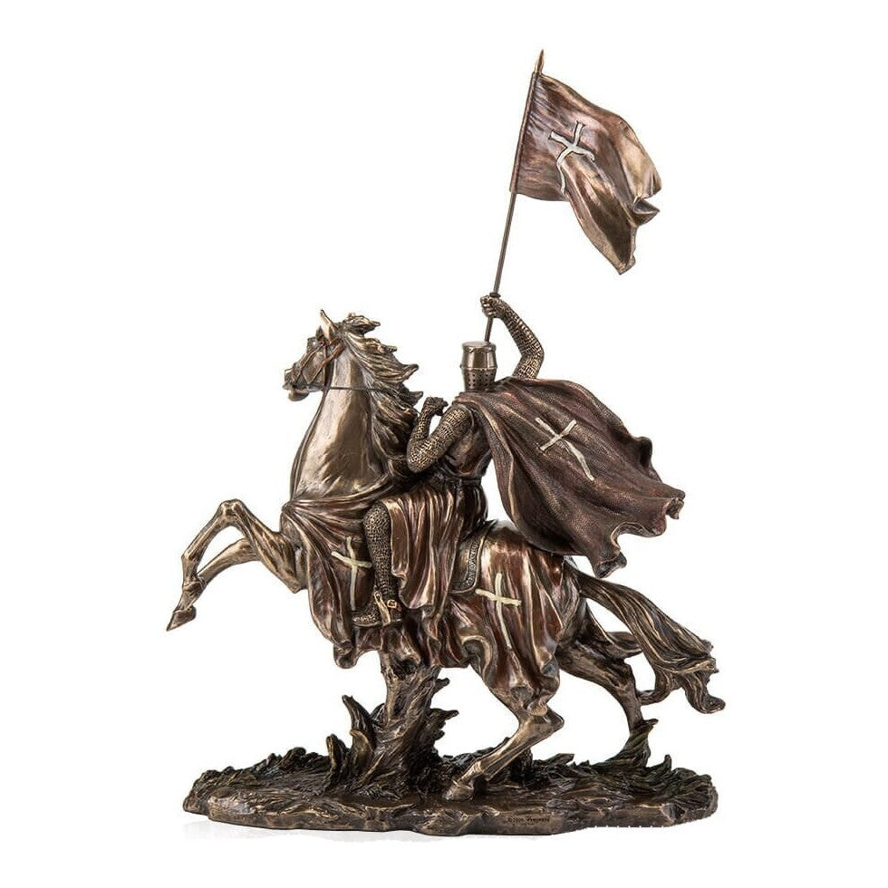 Large Crusader With Flag on Horse | Animal Sculptures | Home Decor