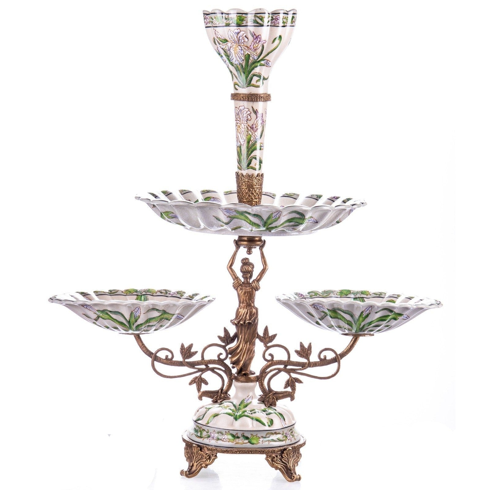 Large Floral Porcelain Covered Urn with Bronze Figural Mounts