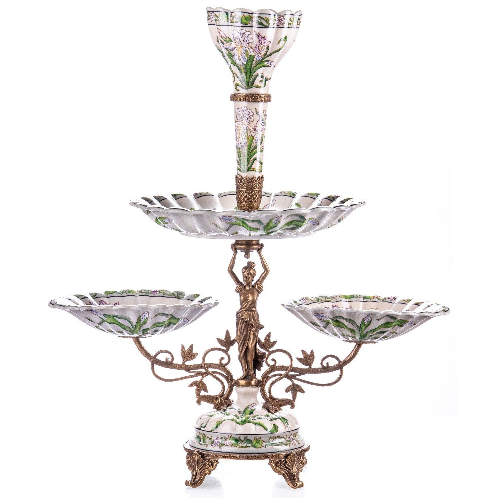 Large Floral Porcelain Covered Urn with Bronze Figural Mounts