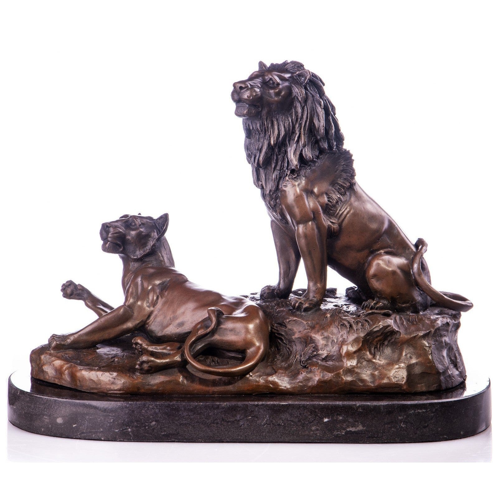 Lion and Lioness Regal Wildlife Bronze Sculpture | Animal Sculptures