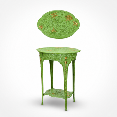 Green Cast Iron Art Nouveau Flower Table | Handcrafted Cast Iron Decor