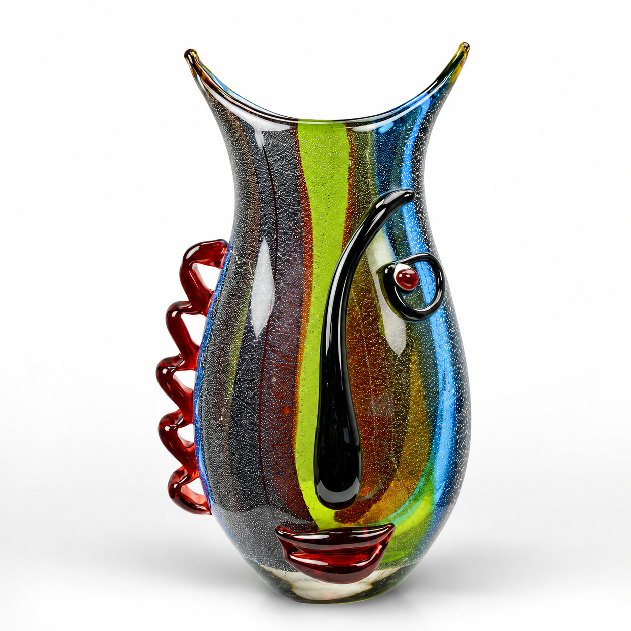 Murano Style Abstract Glass Vase – Dark Ribbed