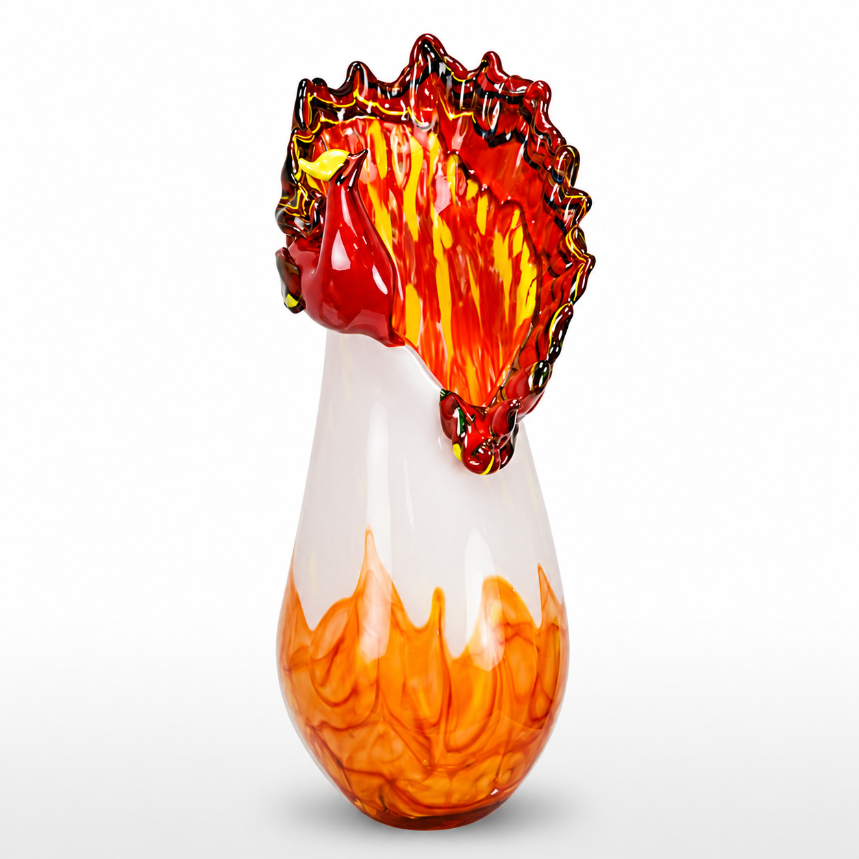 Murano Style Glass Vase with Red Peacock – Handcrafted Art