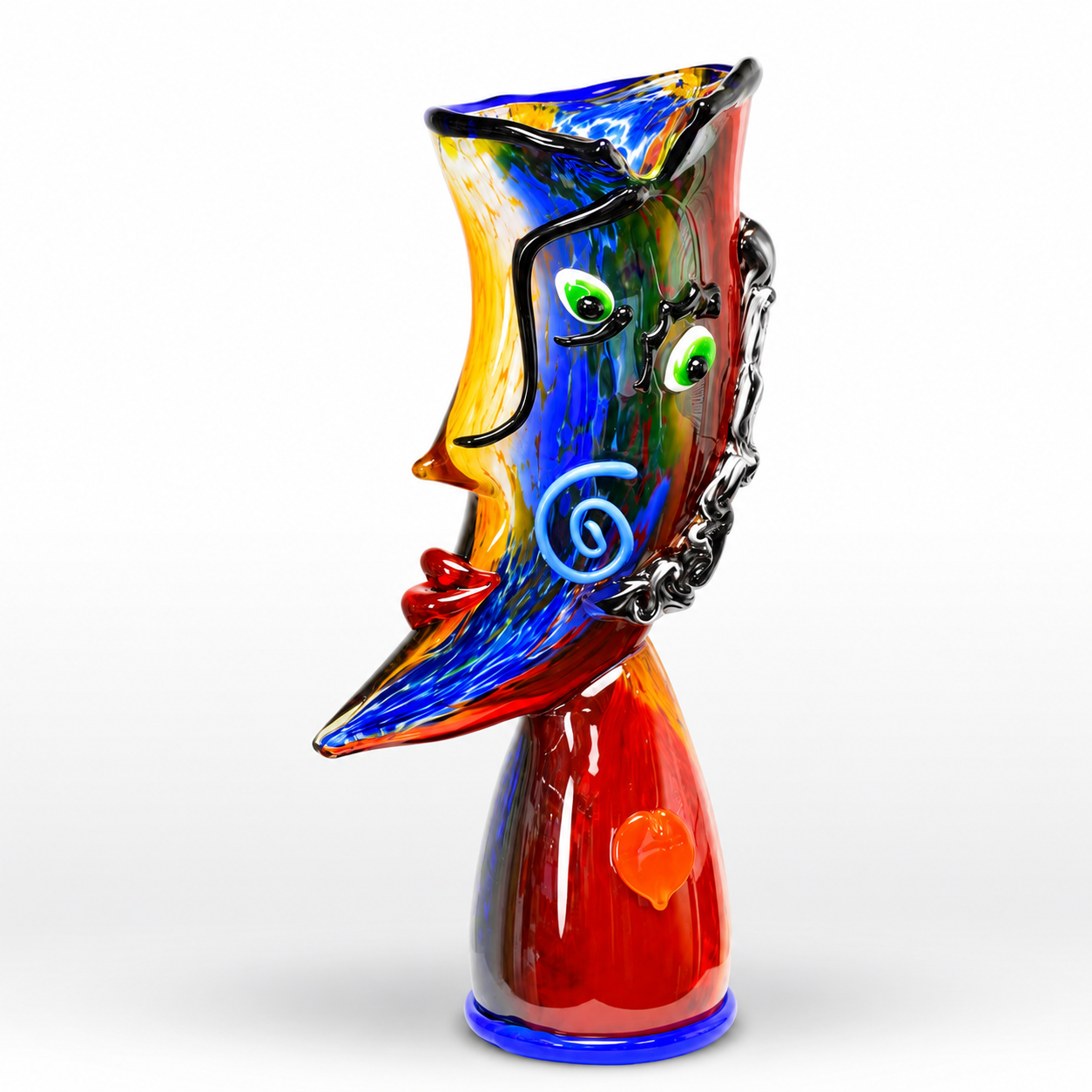 Murano Style Abstract Glass Vase – Blue Mask