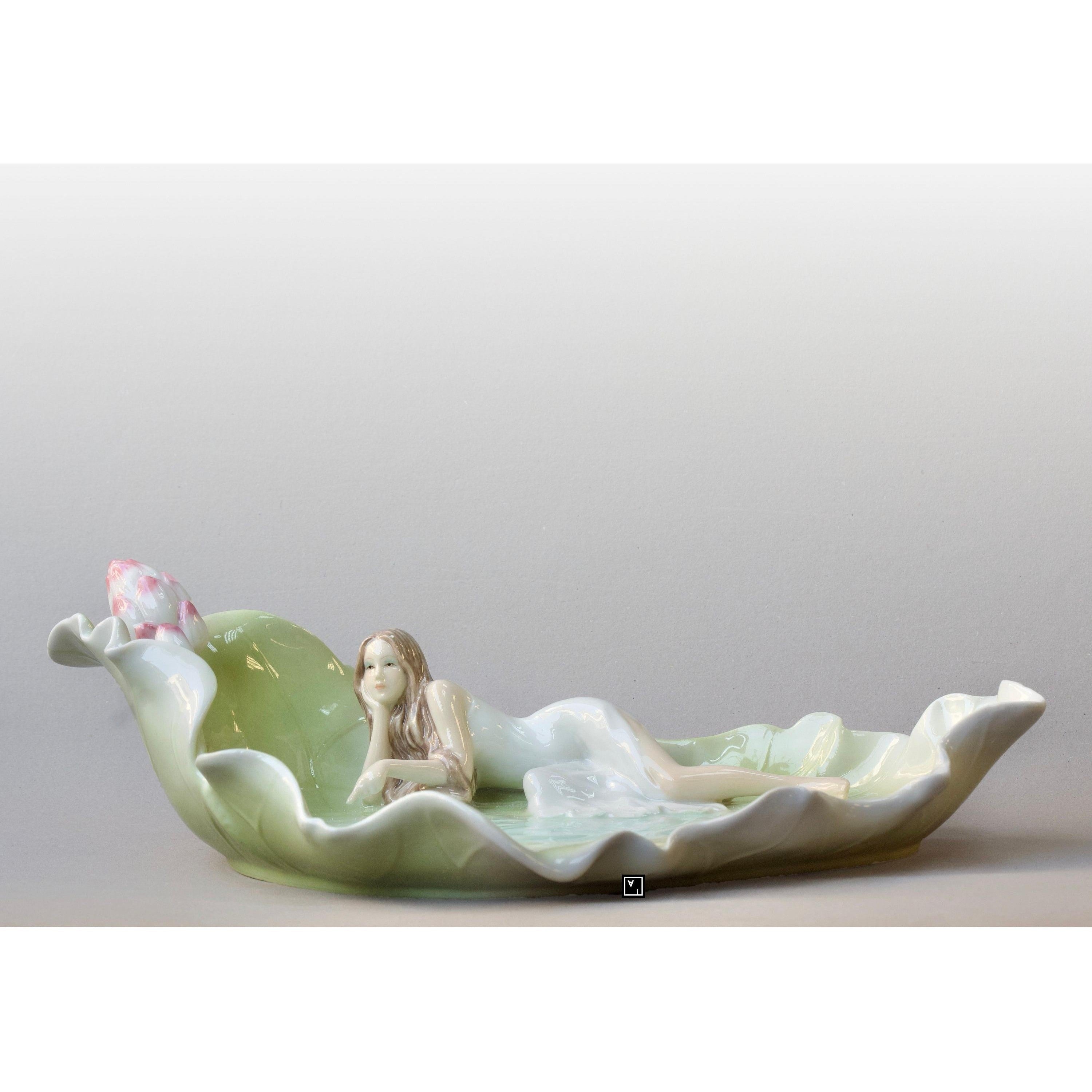 Maiden on Lotus Leaf Porcelain Tray | Vases & Bowls | Home Decor