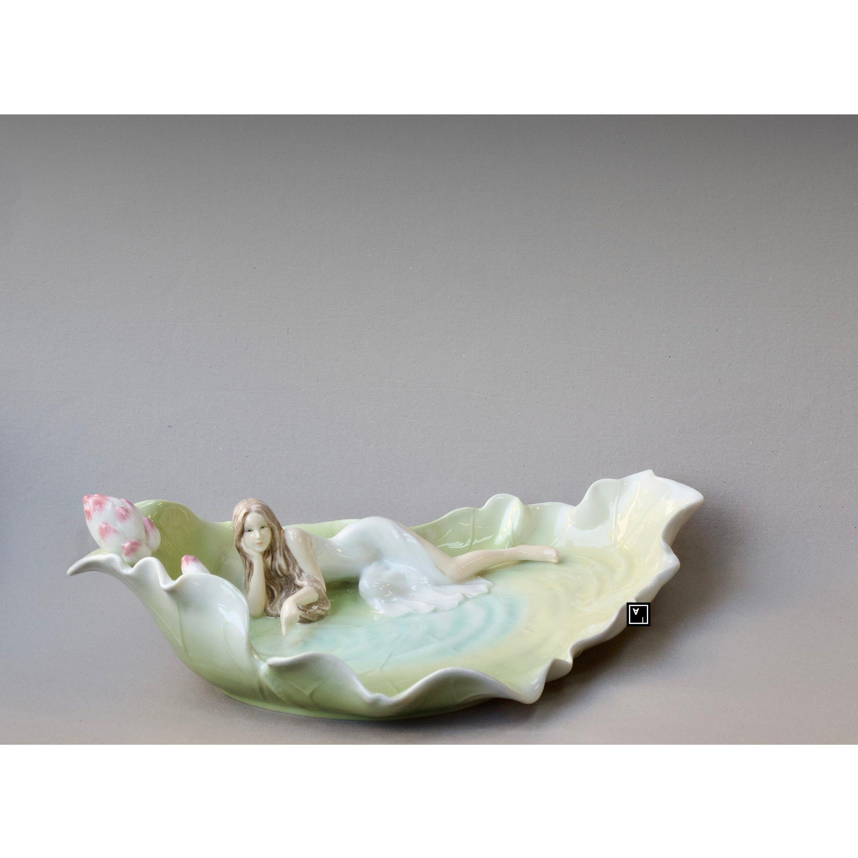 Maiden on Lotus Leaf Porcelain Tray | Vases & Bowls | Home Decor