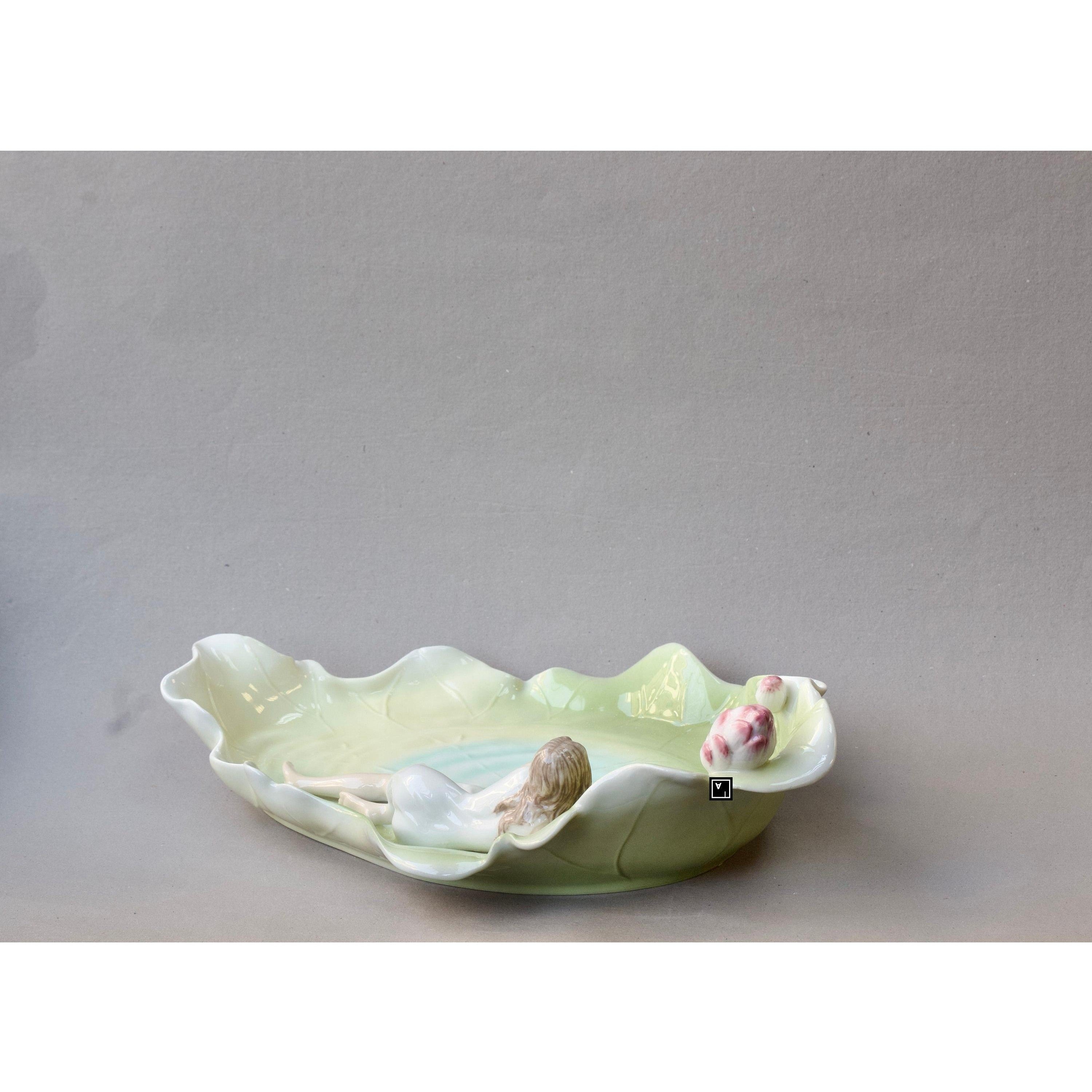Maiden on Lotus Leaf Porcelain Tray | Vases & Bowls | Home Decor