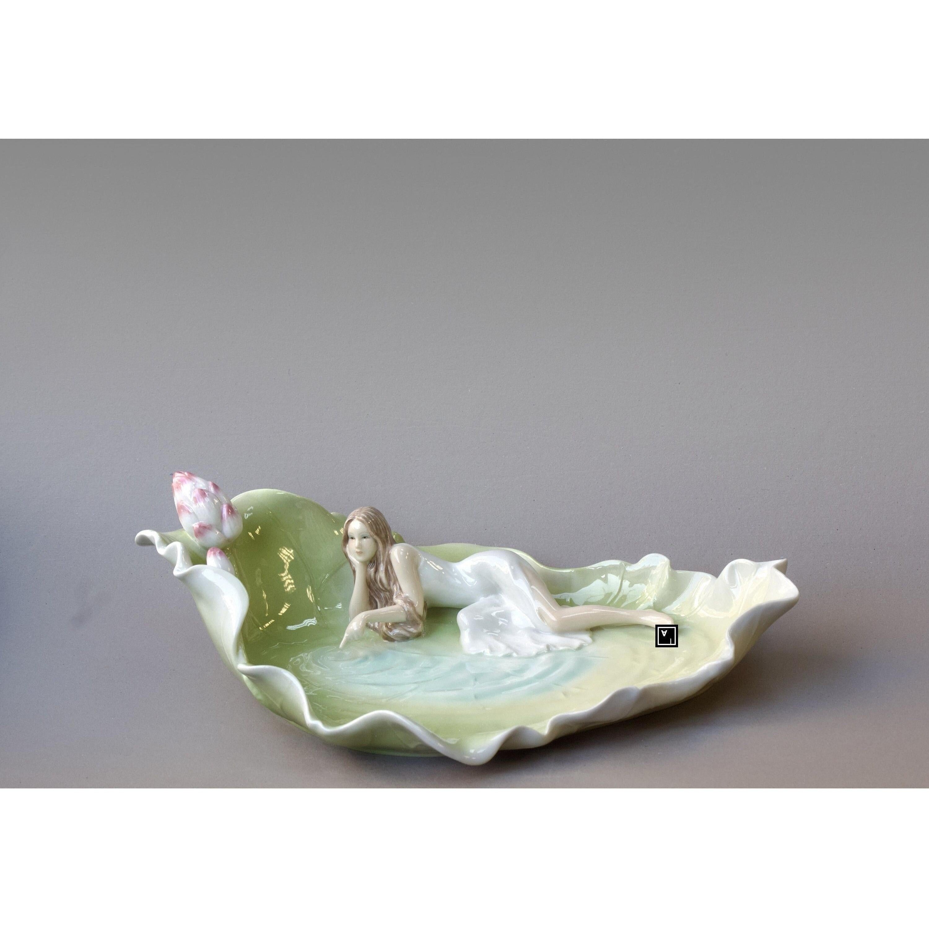 Maiden on Lotus Leaf Porcelain Tray | Vases & Bowls | Home Decor