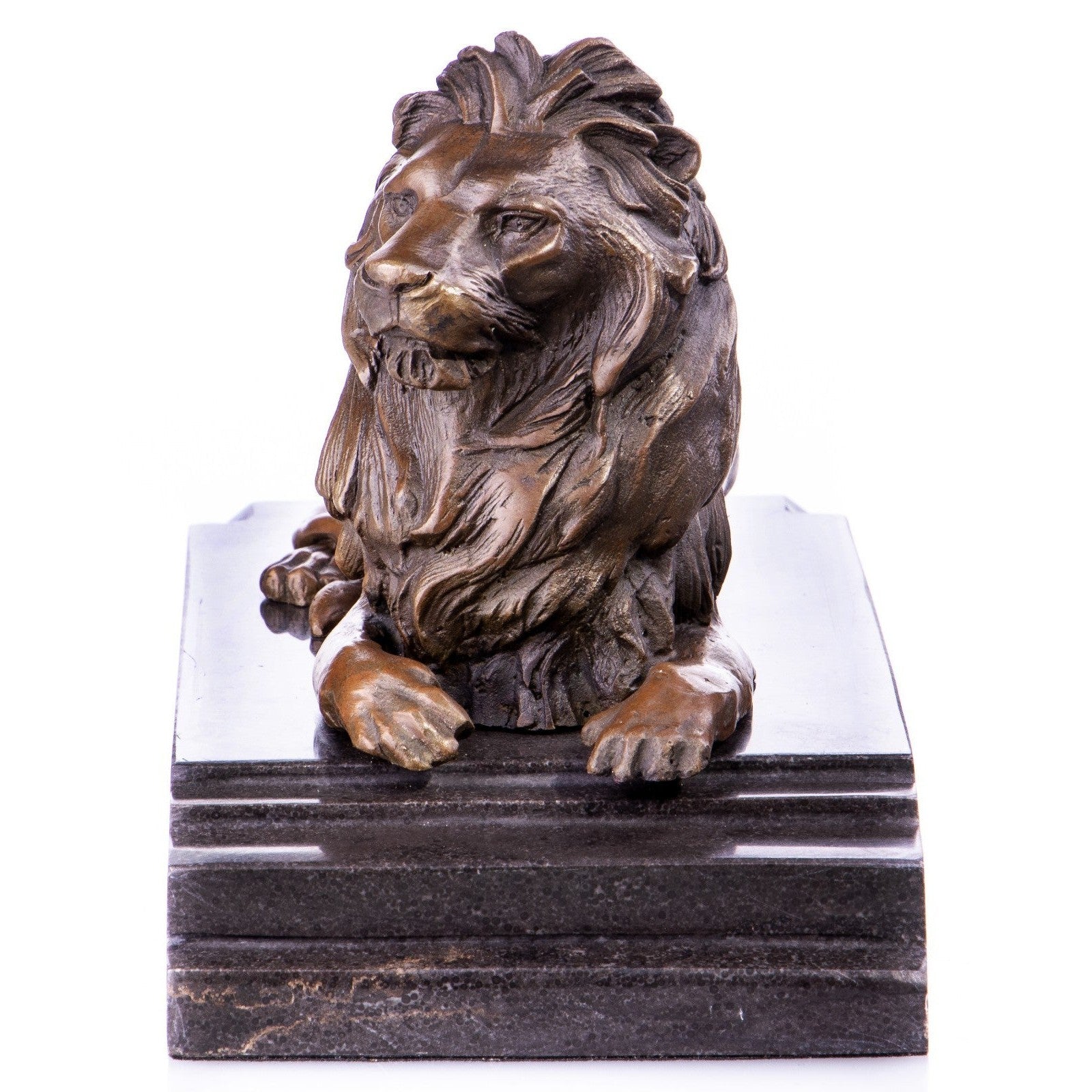 Majestic Resting Lion Bronze Sculpture on Stone Base, Animal Sculpture