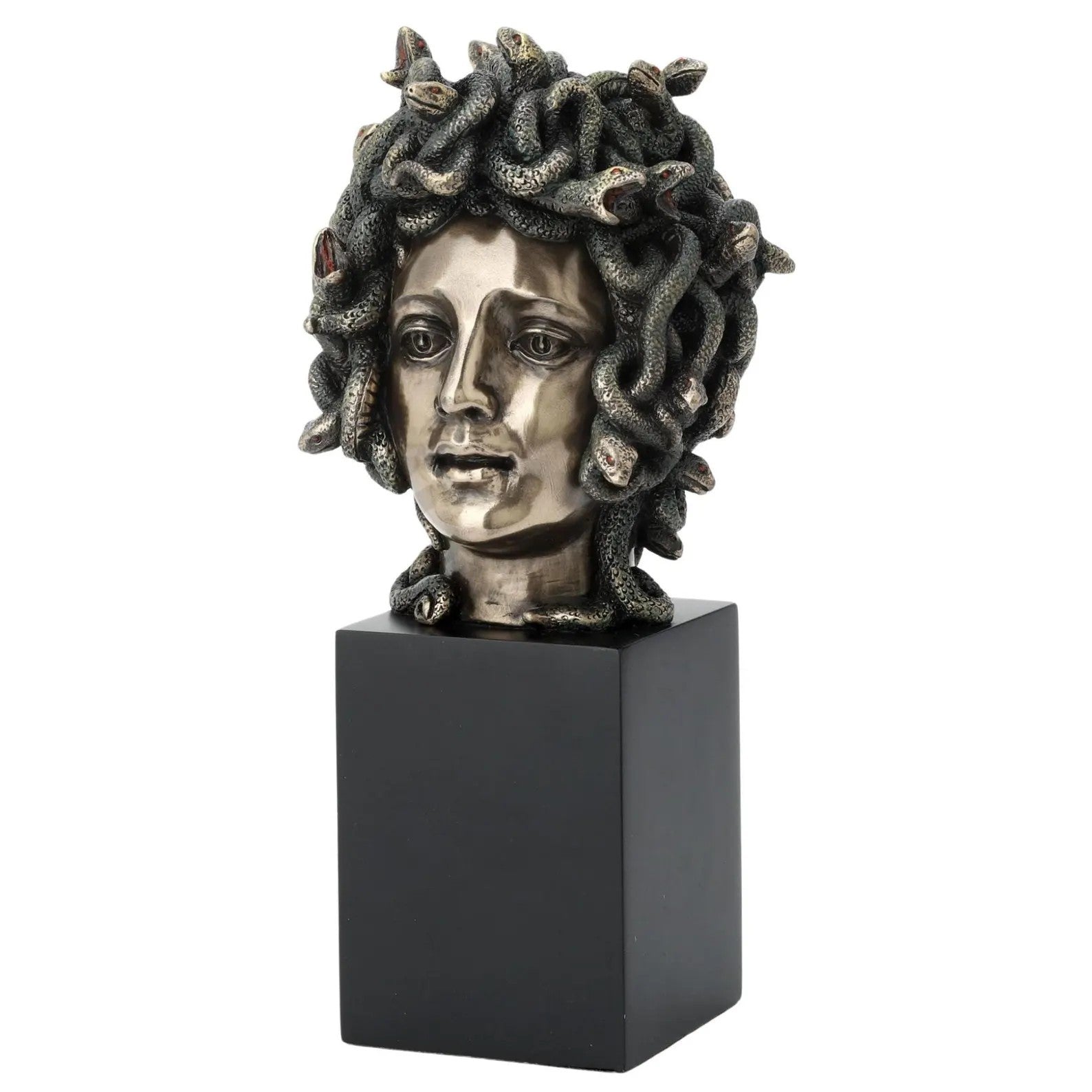 Medusa Head Statue on Plint. Gorgon Sculpture | Dark Decor & Mythic