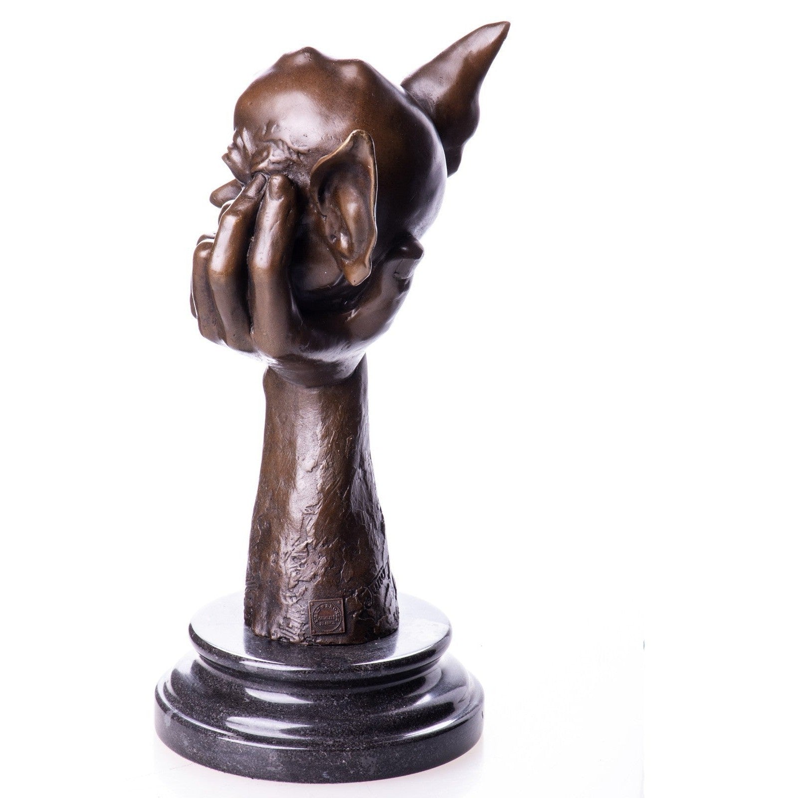 Mischievous Goblin Head on Hand Bronze Sculpture, Mythology & Deity Sc