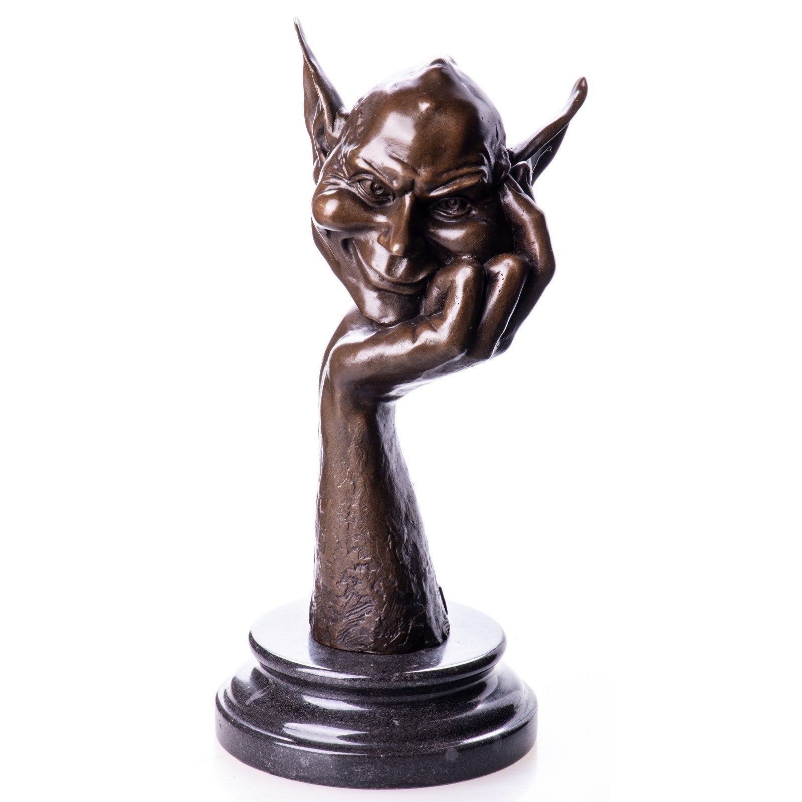 Mischievous Goblin Head on Hand Bronze Sculpture, Mythology & Deity Sc
