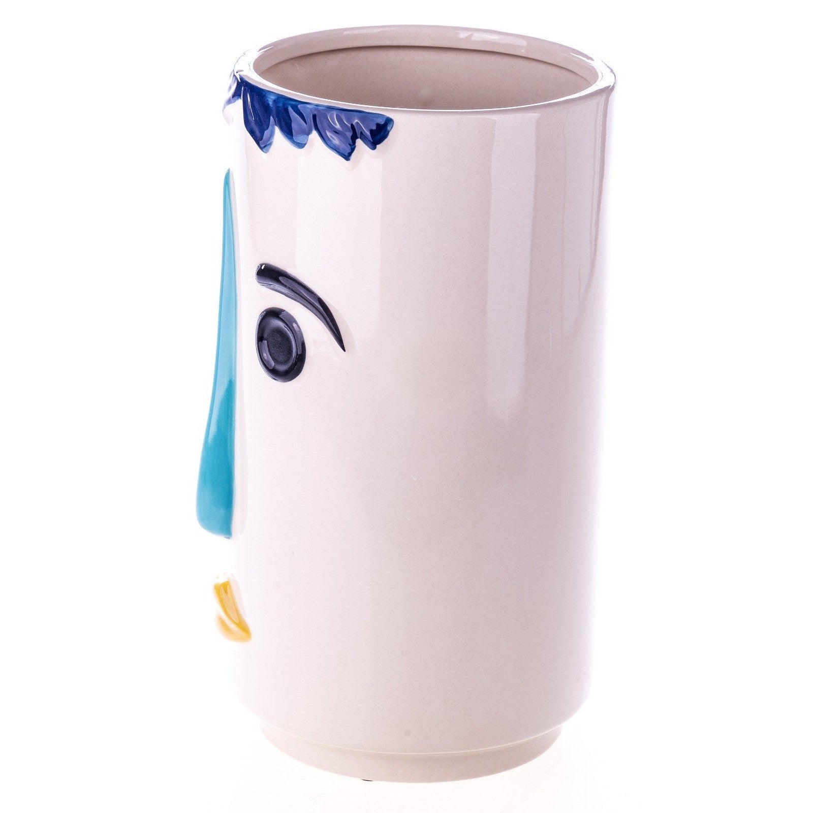 Modern Face Vase with Blue Hair Detail | Vases & Bowls | Home Decor